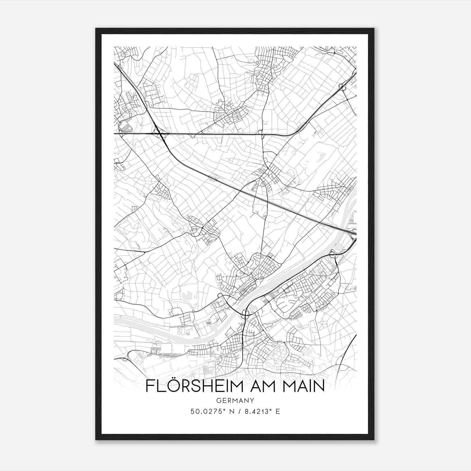 Florsheim Germany Map Poster, Modern Home Decor Wall Art Print