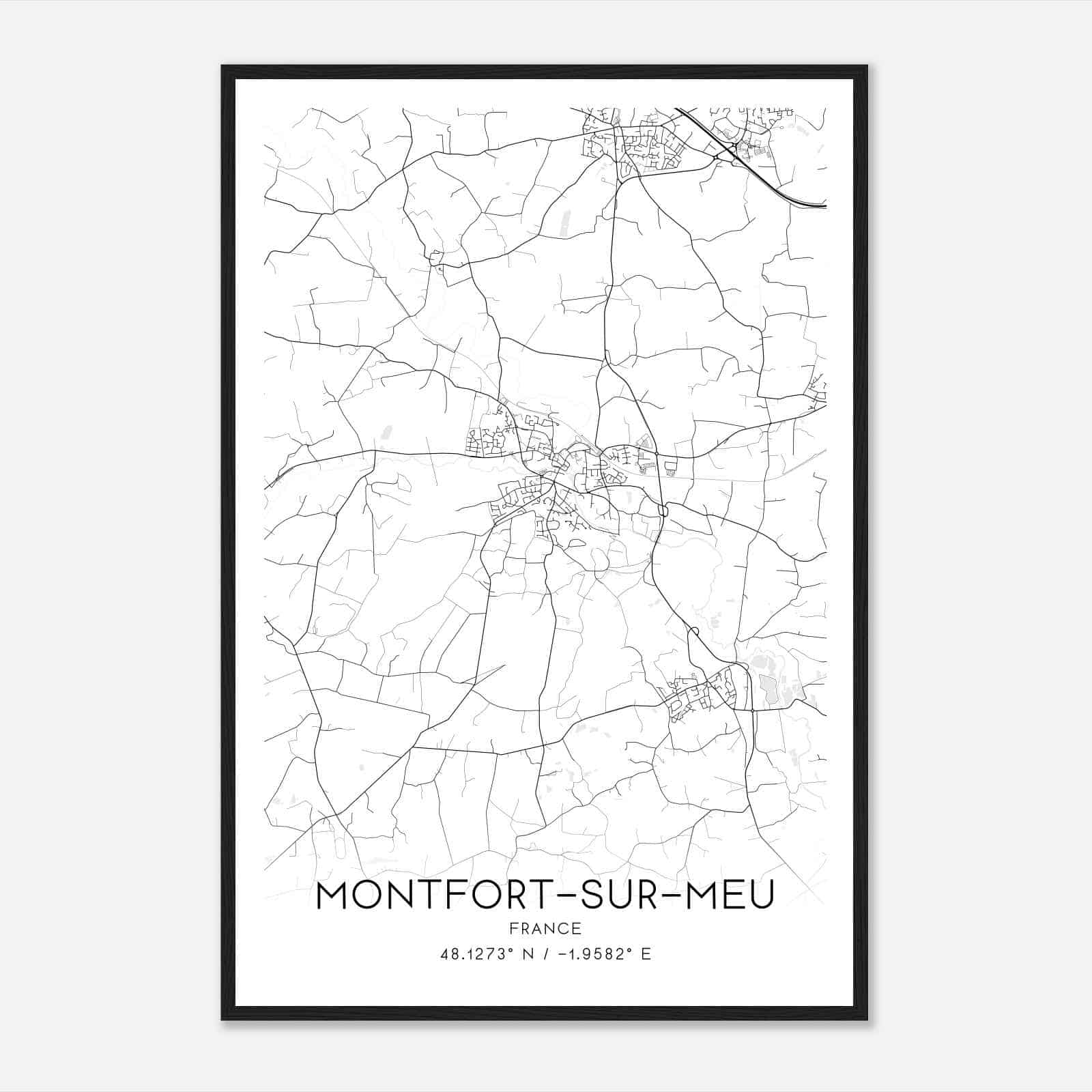 Montfort-sur-Meu France Map Poster, Modern Home Decor Wall Art Print