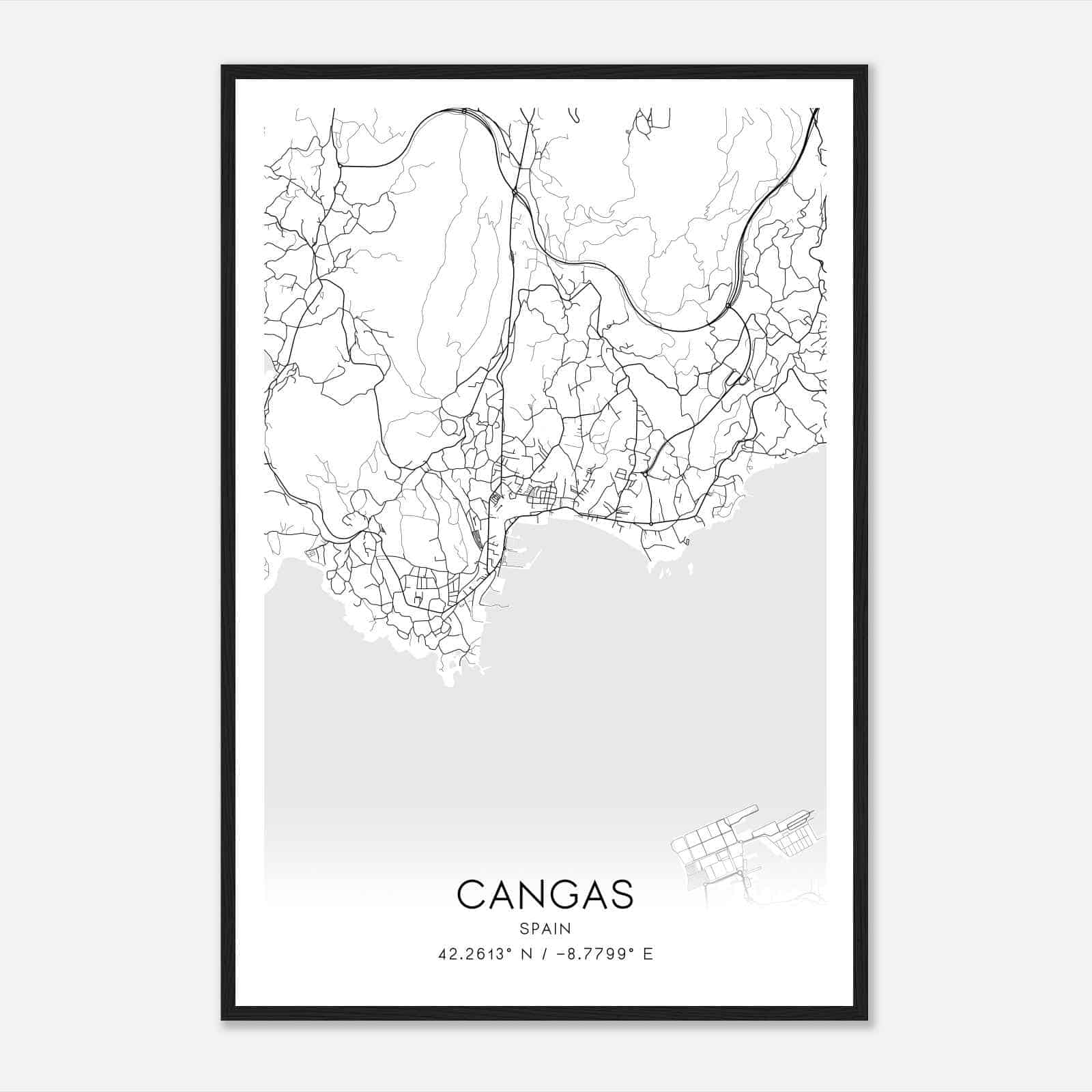 Cangas Spain Map Poster, Modern Home Decor Wall Art Print