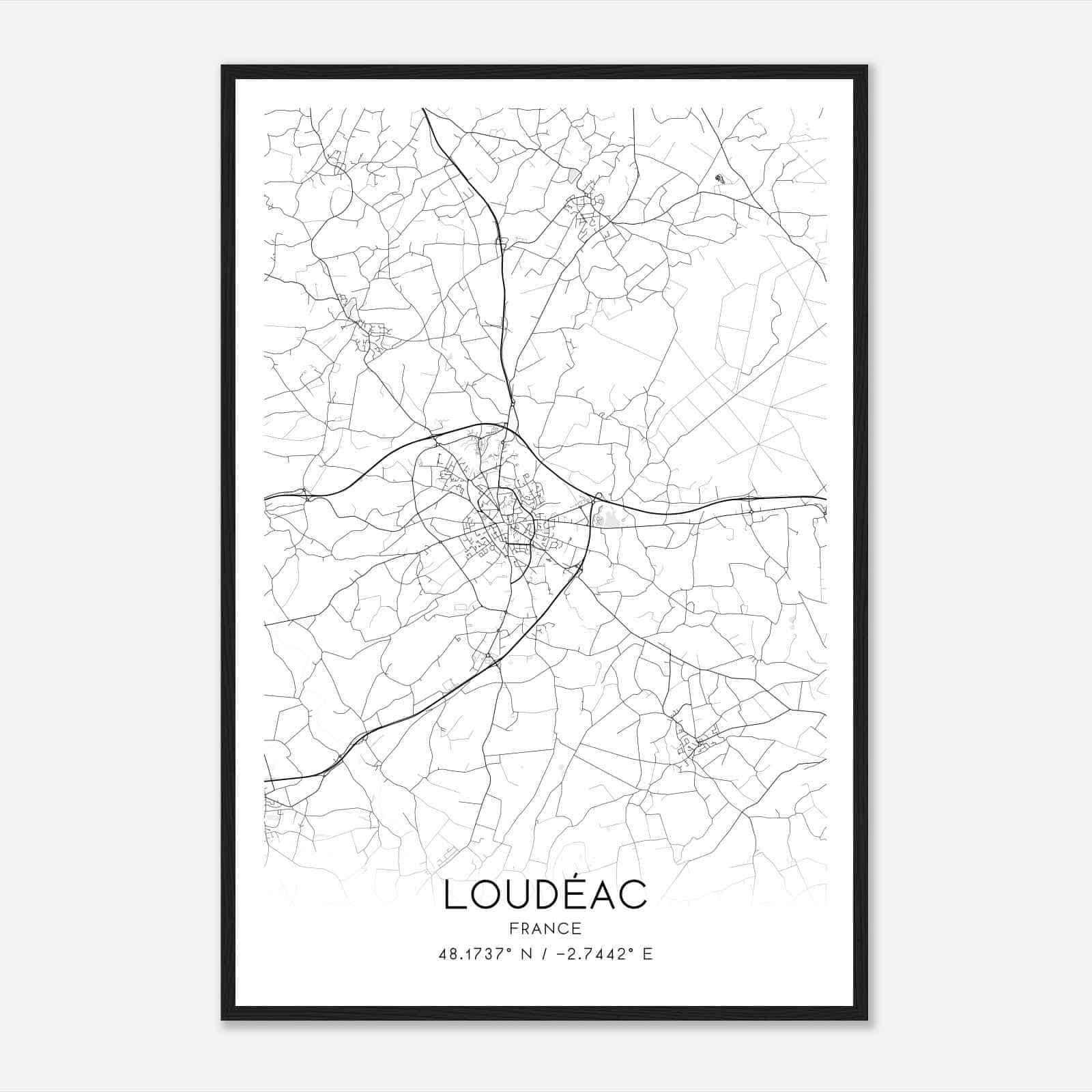 Loudeac France Map Poster, Modern Home Decor Wall Art Print