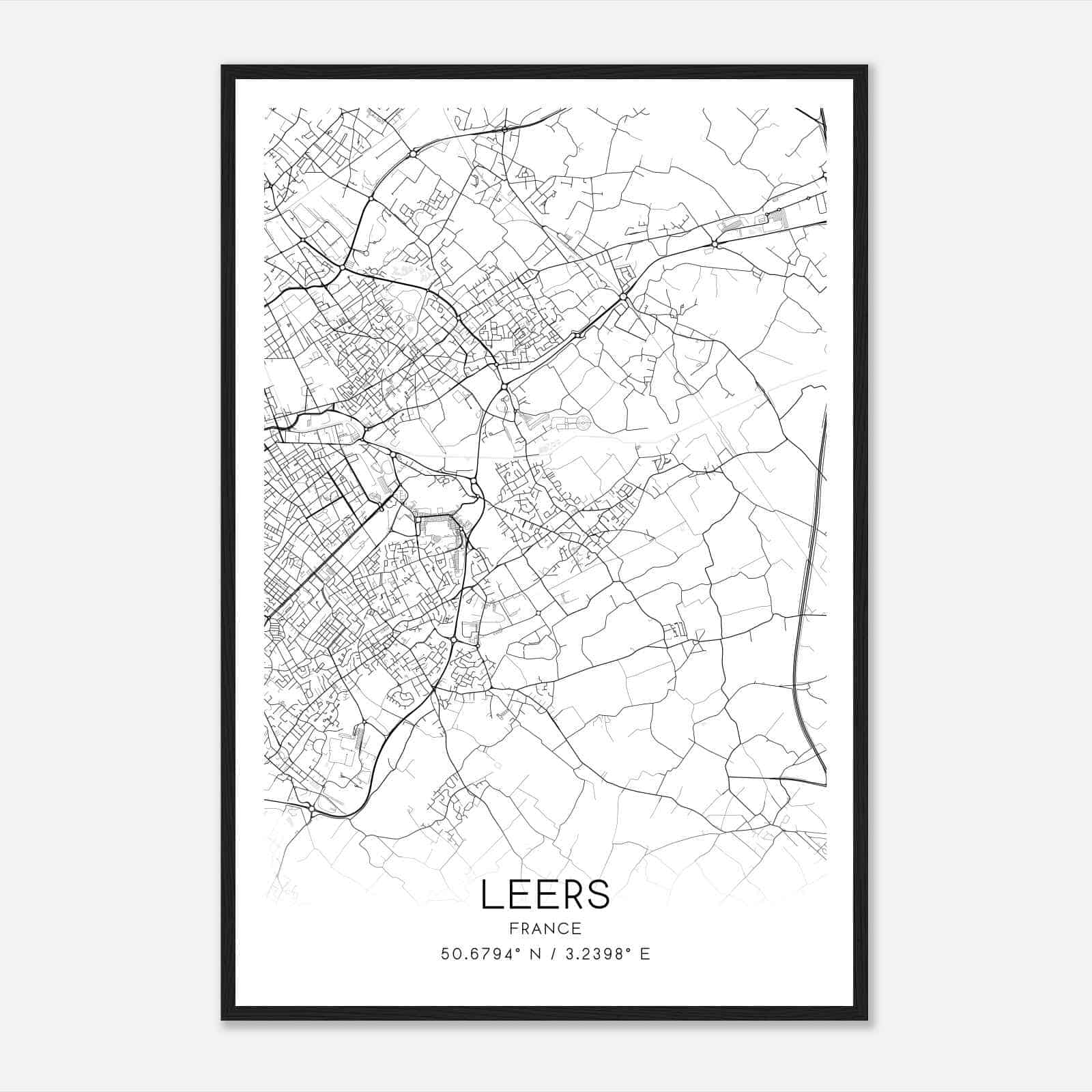 Leers France Map Poster, Modern Home Decor Wall Art Print
