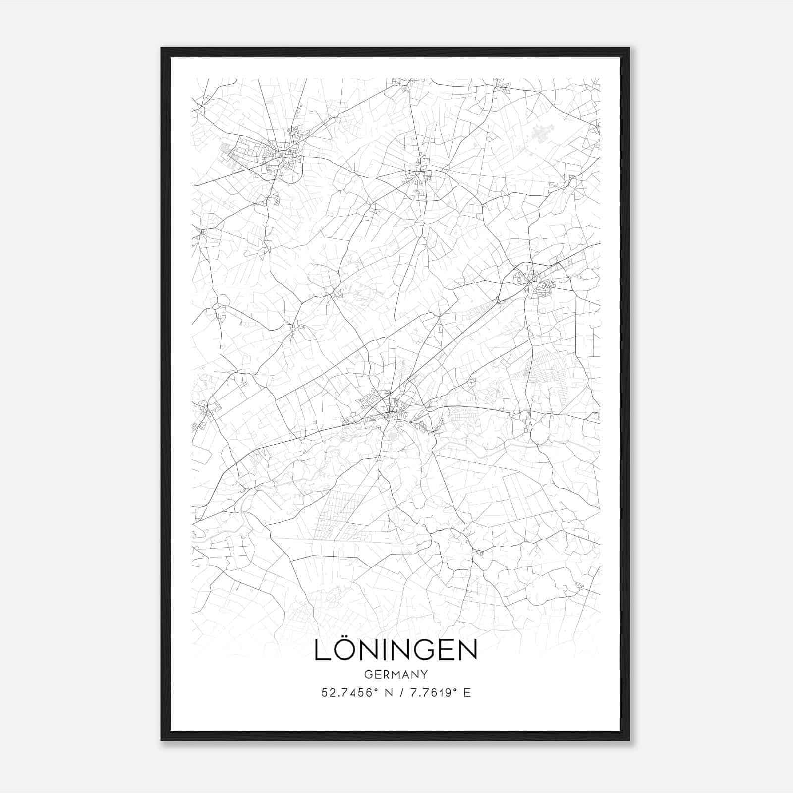 Loningen Germany Map Poster, Modern Home Decor Wall Art Print