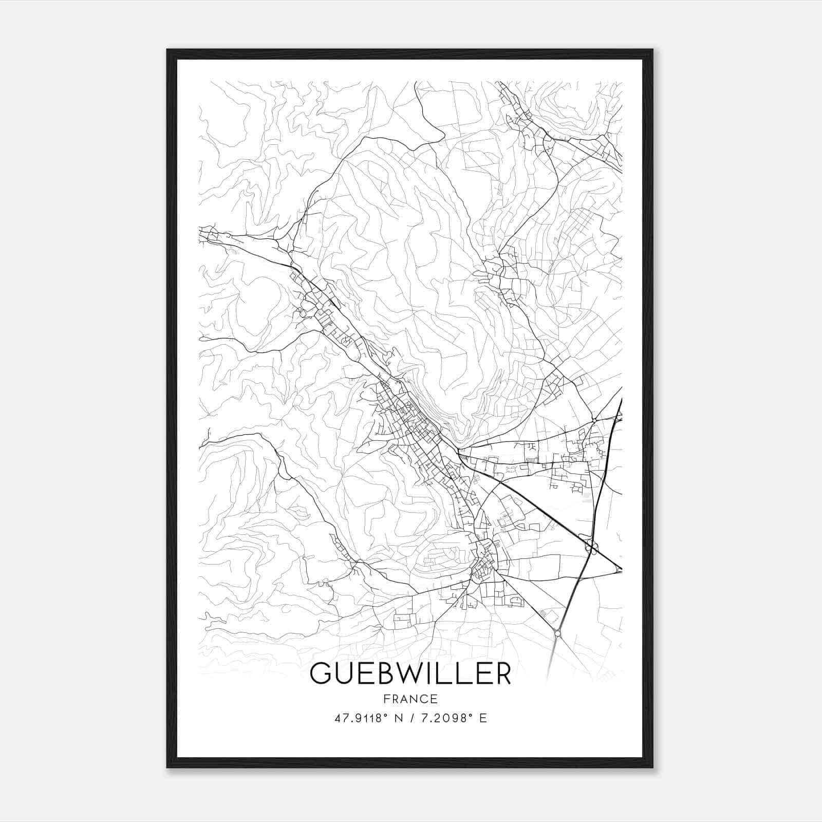 Guebwiller France Map Poster, Modern Home Decor Wall Art Print