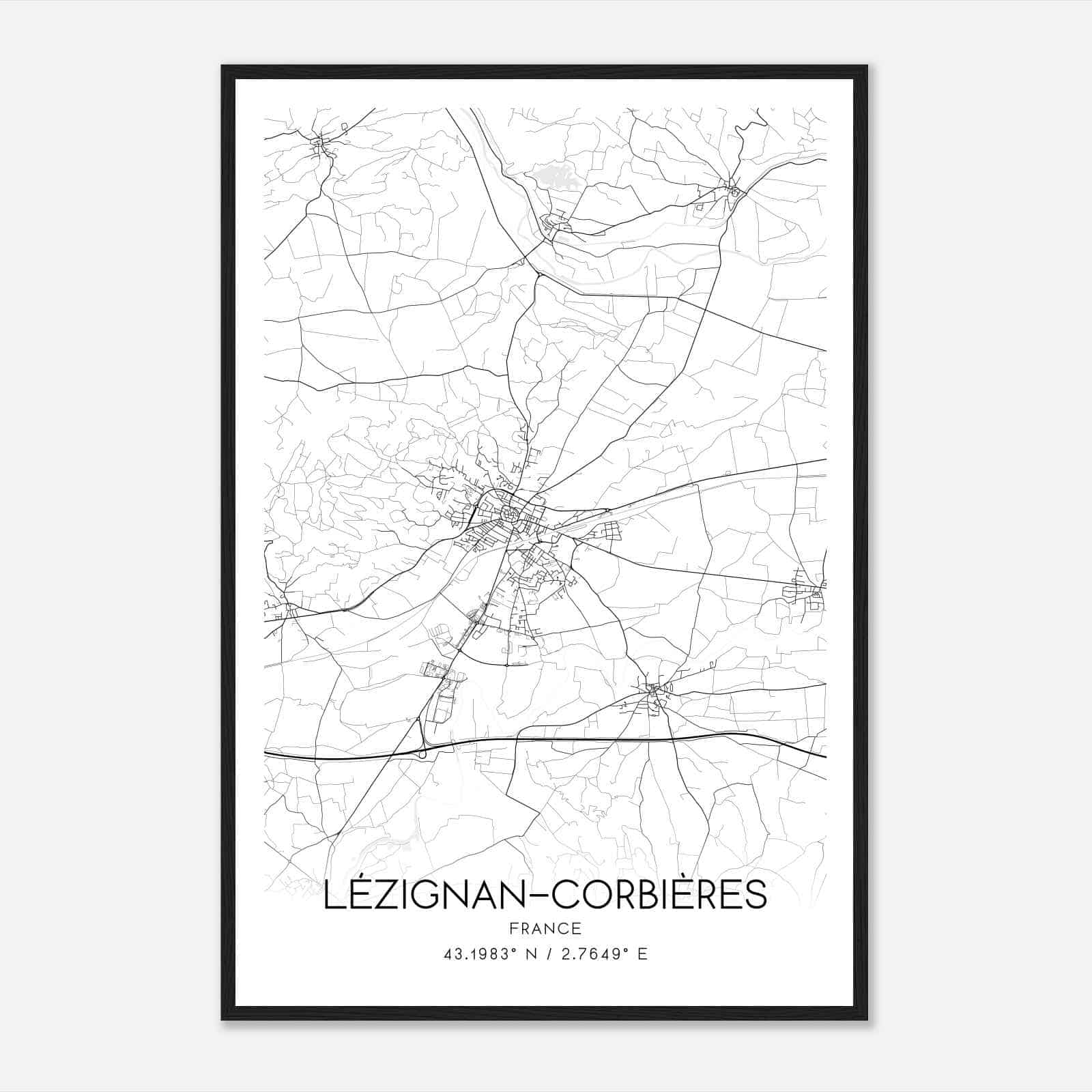 Lezignan-Corbieres France Map Poster, Modern Home Decor Wall Art Print