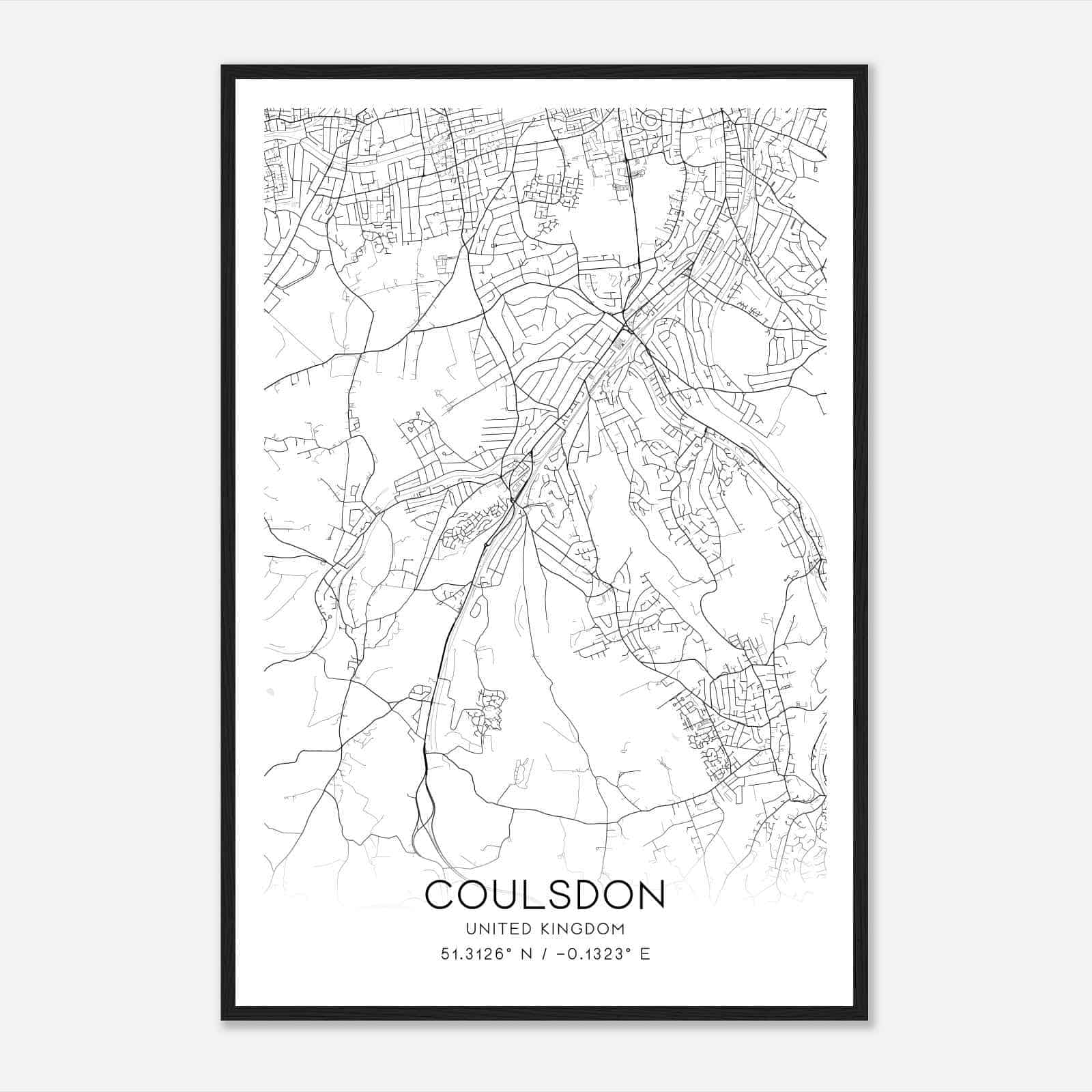 Coulsdon United Kingdom Map Poster, Modern Home Decor Wall Art Print
