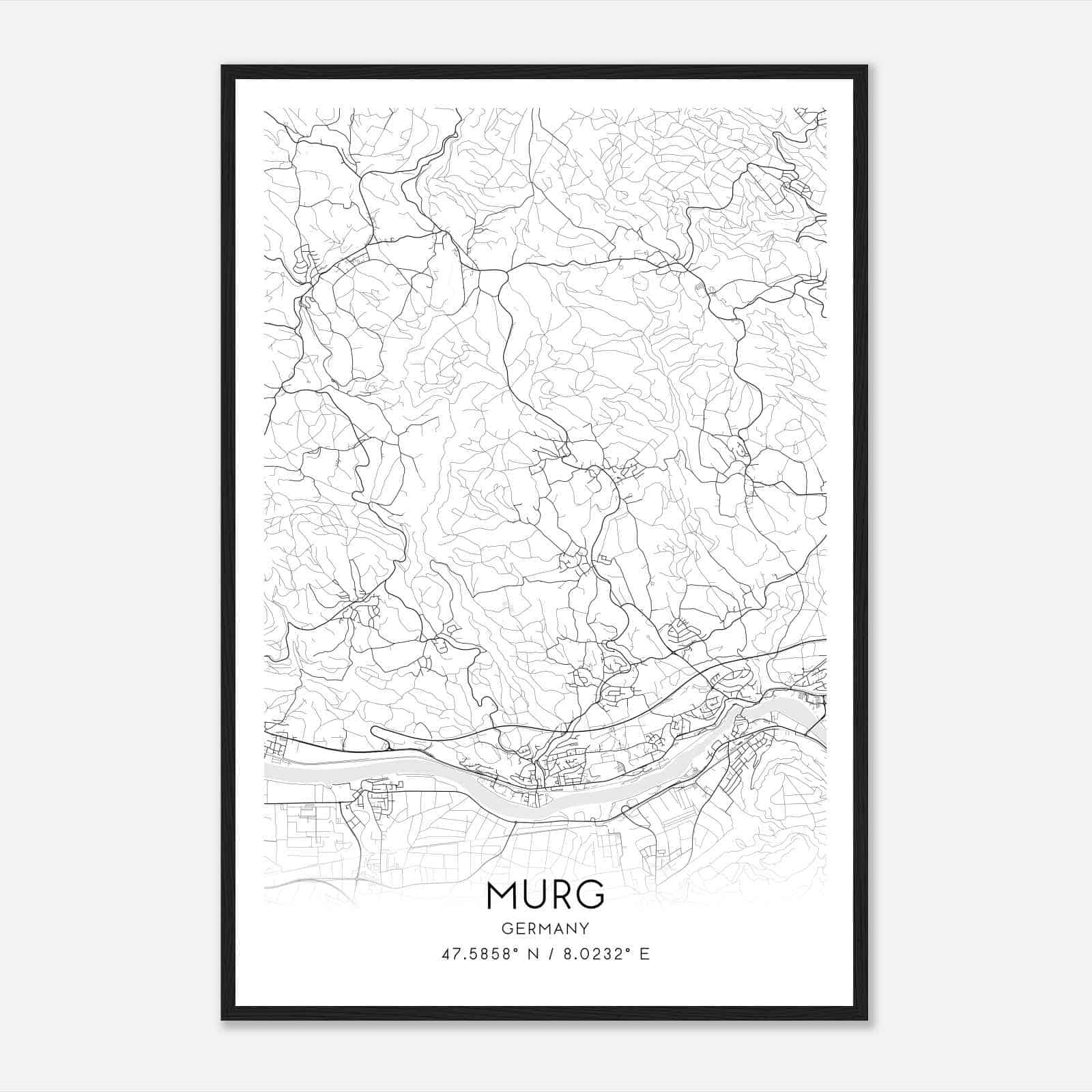 Murg Germany Map Poster, Modern Home Decor Wall Art Print