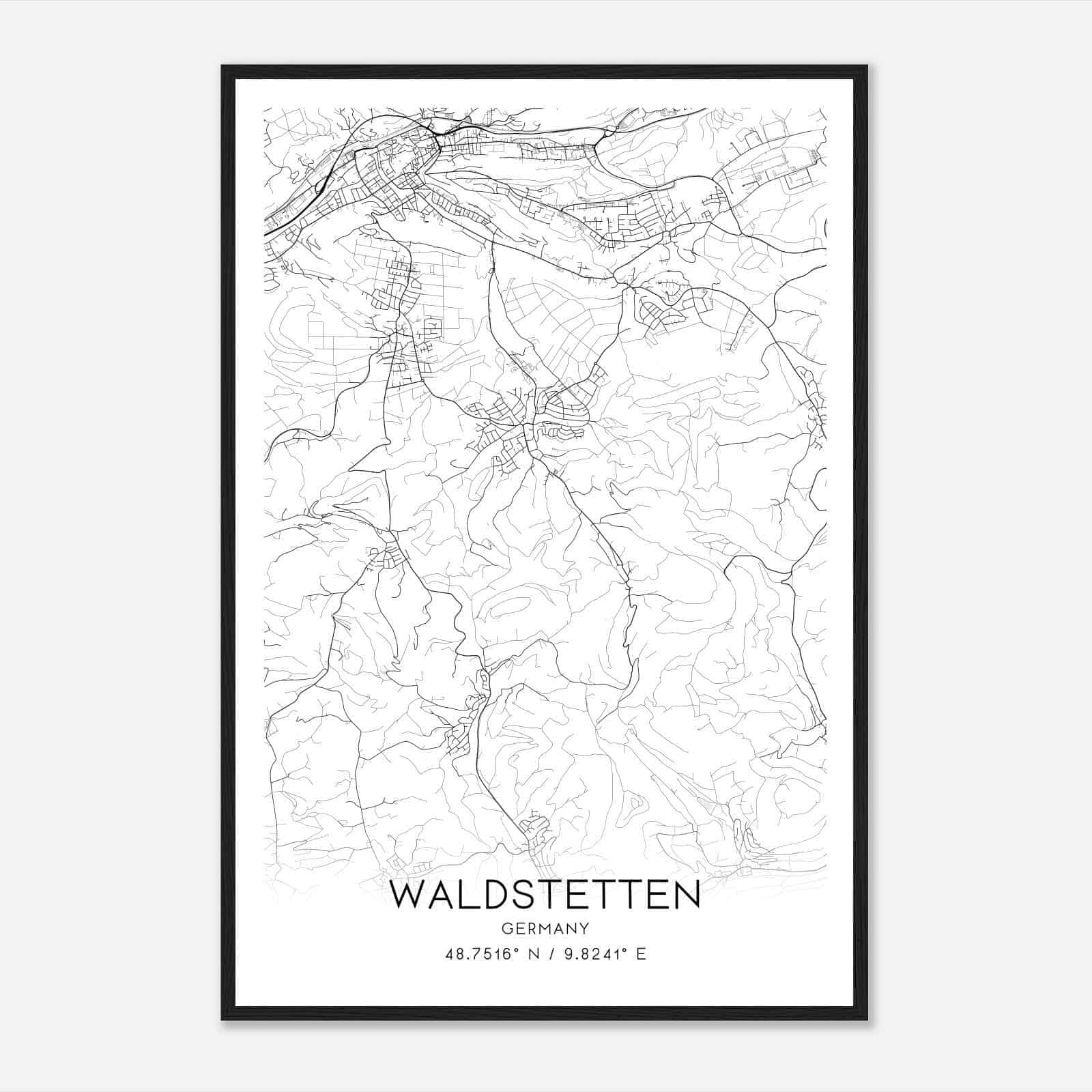 Waldstetten Germany Map Poster, Modern Home Decor Wall Art Print