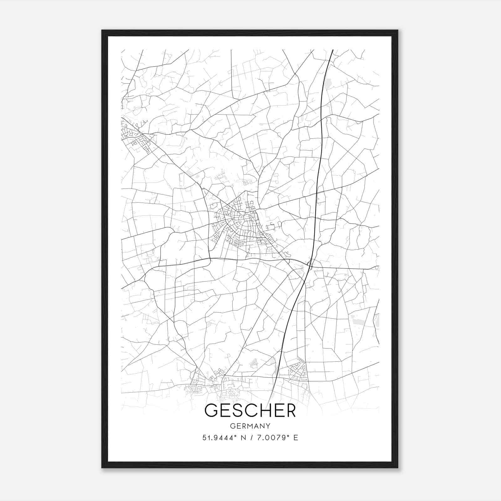 Gescher Germany Map Poster, Modern Home Decor Wall Art Print