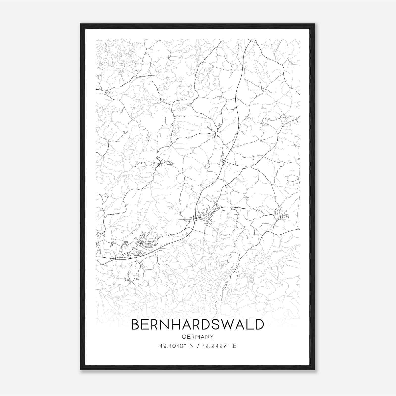 Bernhardswald Germany Map Poster, Modern Home Decor Wall Art Print