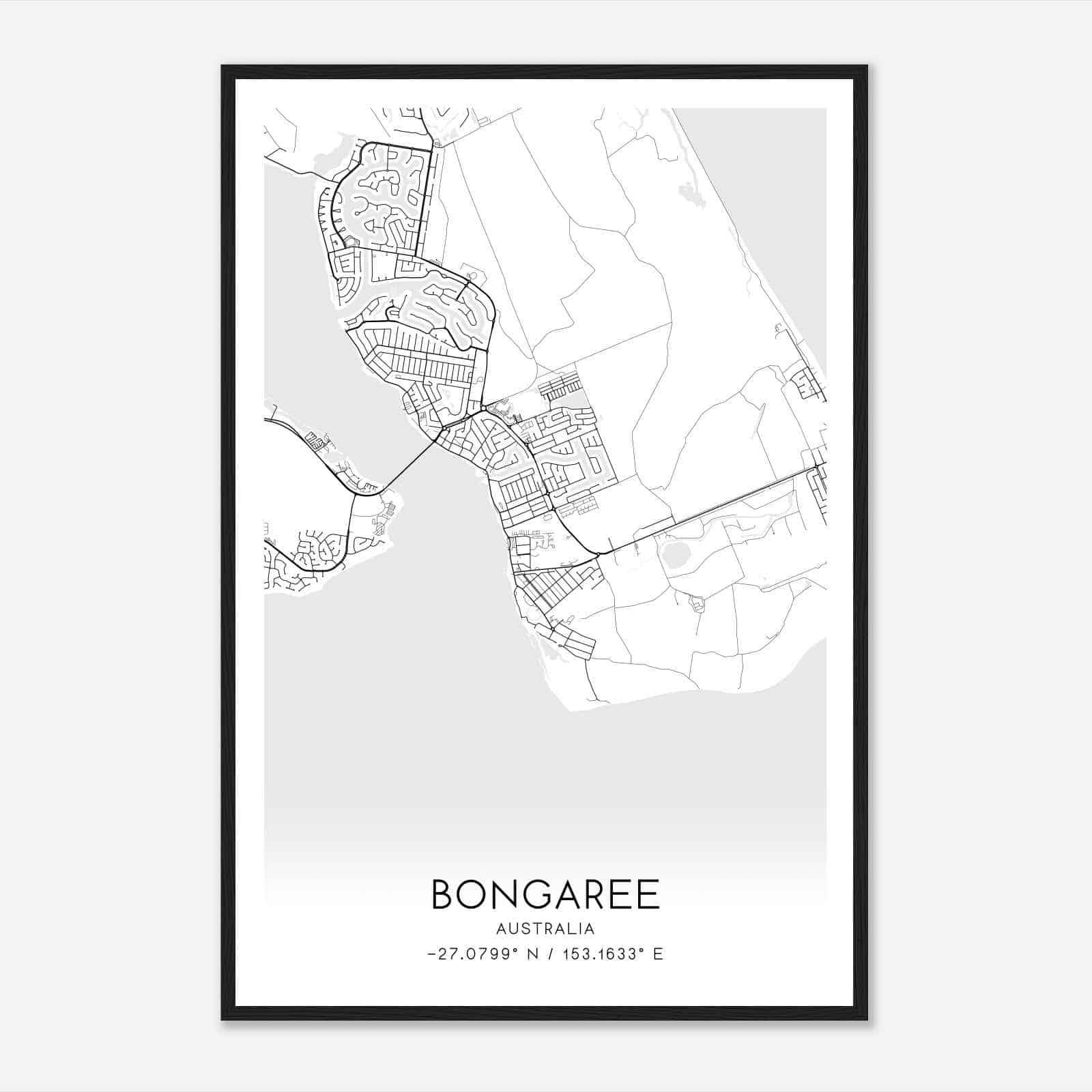 Bongaree Australia Map Poster, Modern Home Decor Wall Art Print