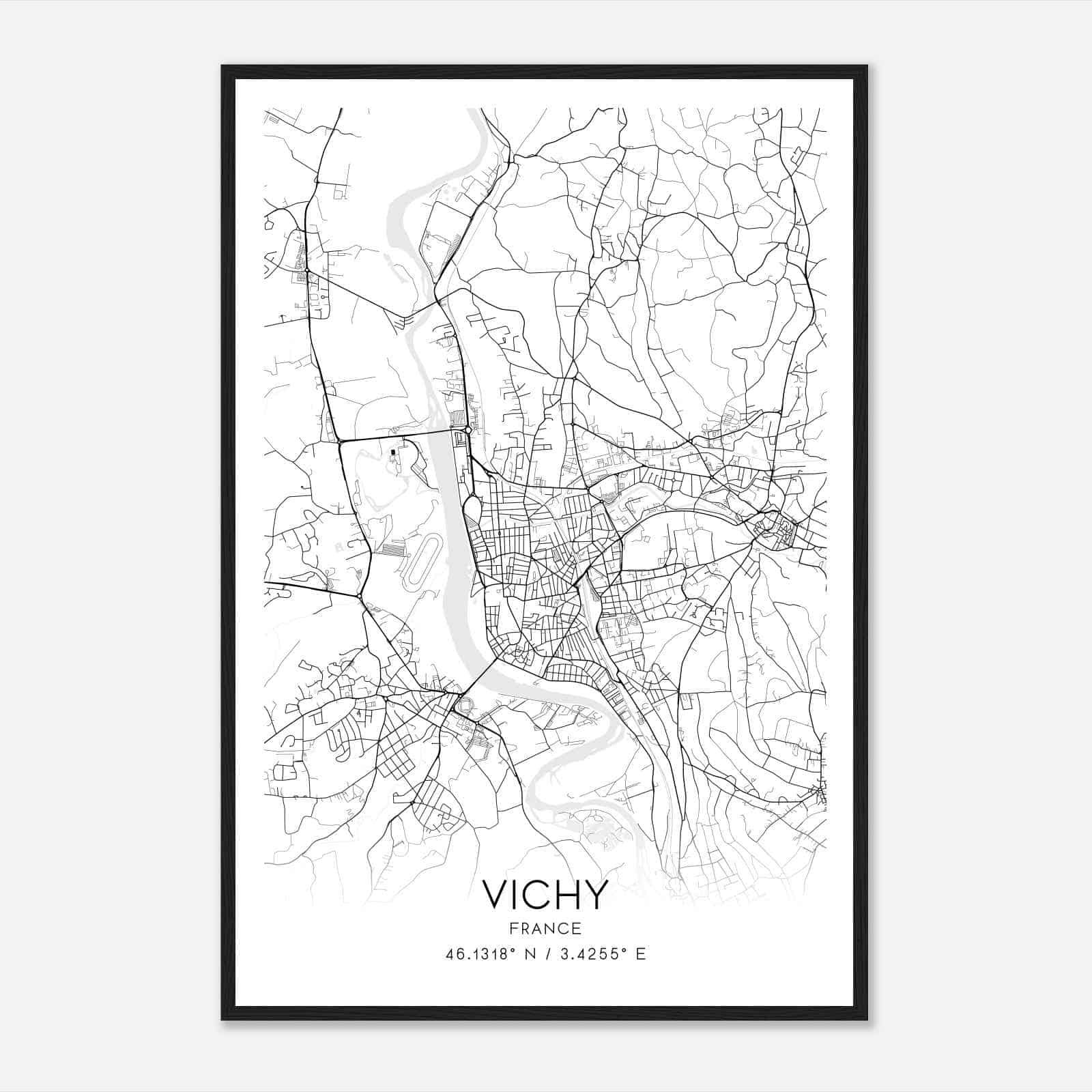 Vichy France Map Poster, Modern Home Decor Wall Art Print