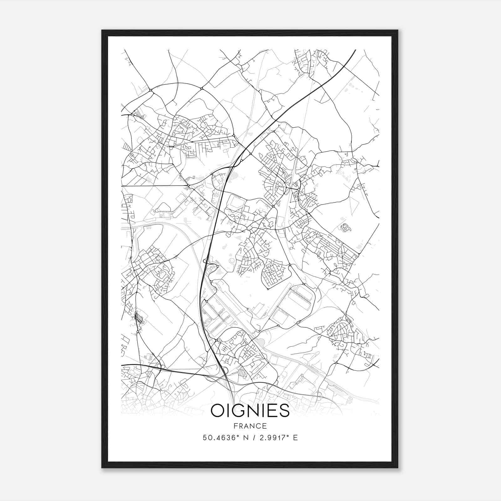 Oignies France Map Poster, Modern Home Decor Wall Art Print