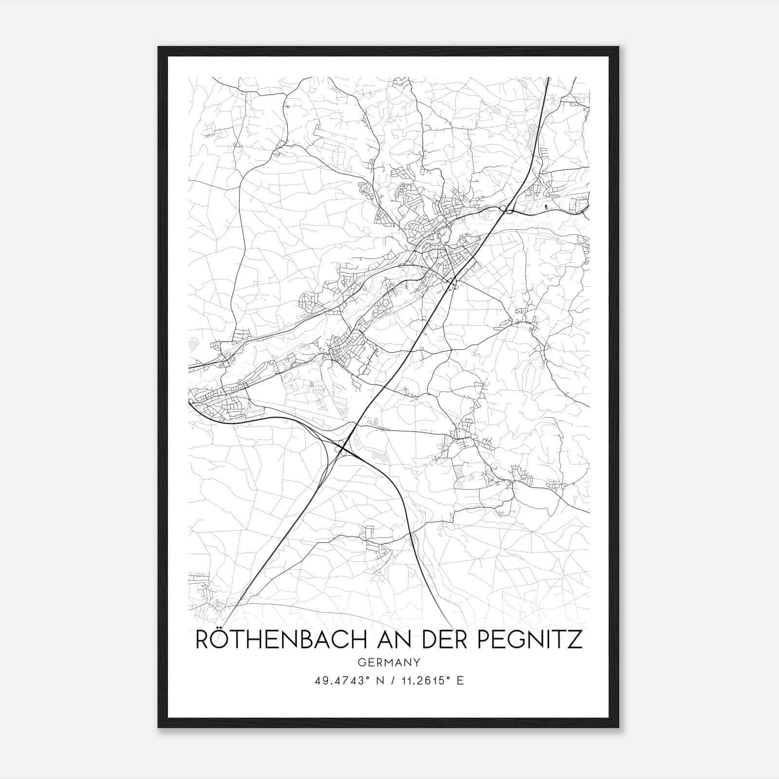 Rothenbach an der Pegnitz Germany Map Poster, Modern Home Decor Wall Art Print