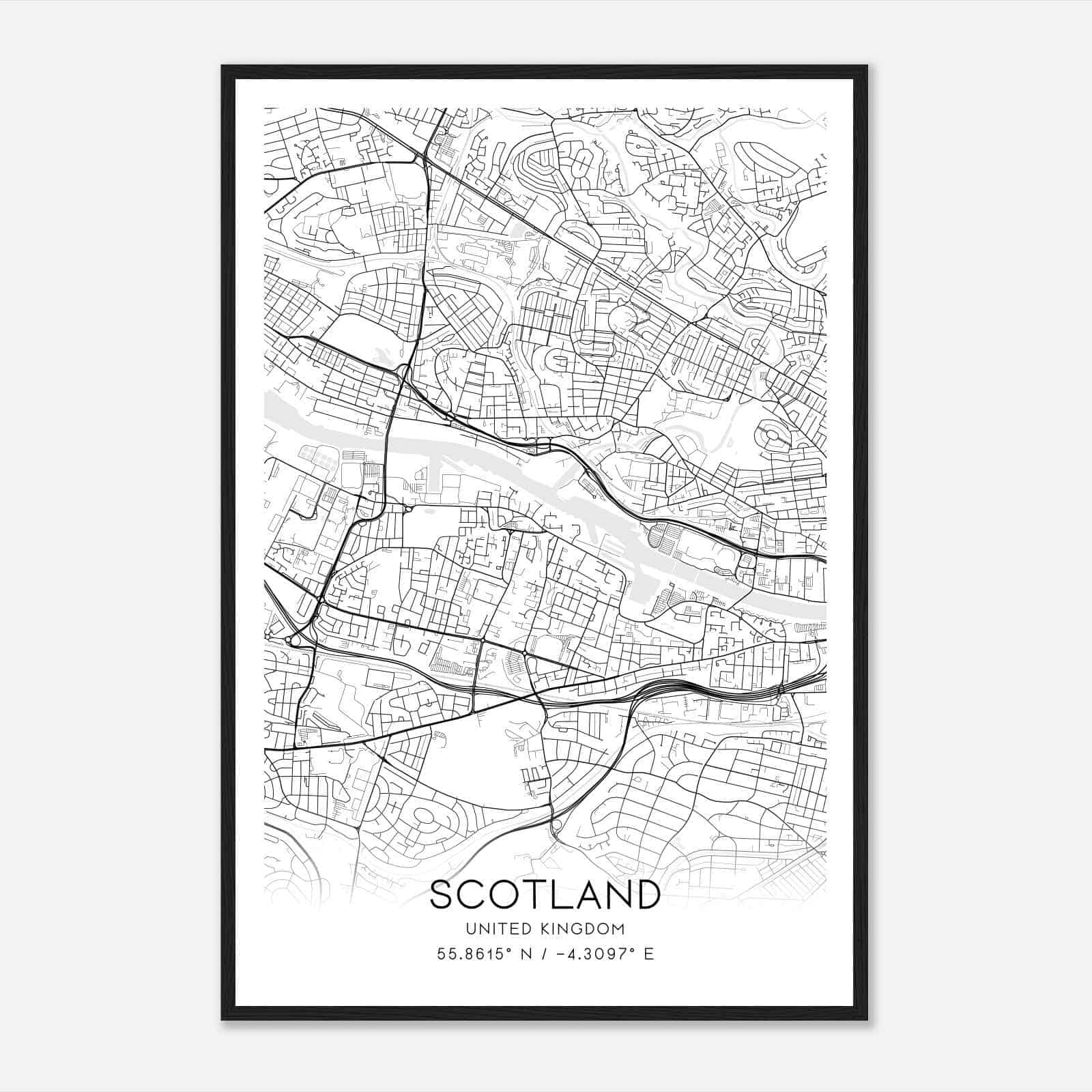 Govan United Kingdom Map Poster, Modern Home Decor Wall Art Print