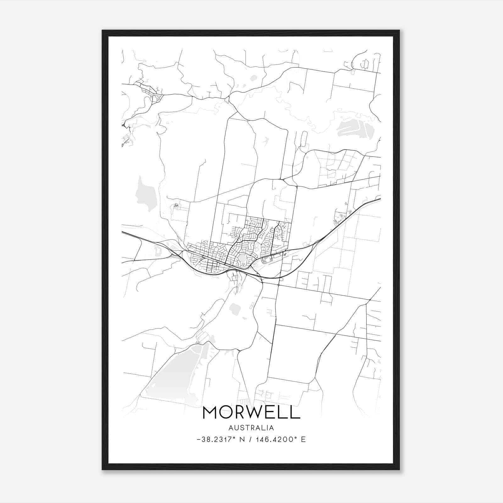 Morwell Australia Map Poster, Modern Home Decor Wall Art Print