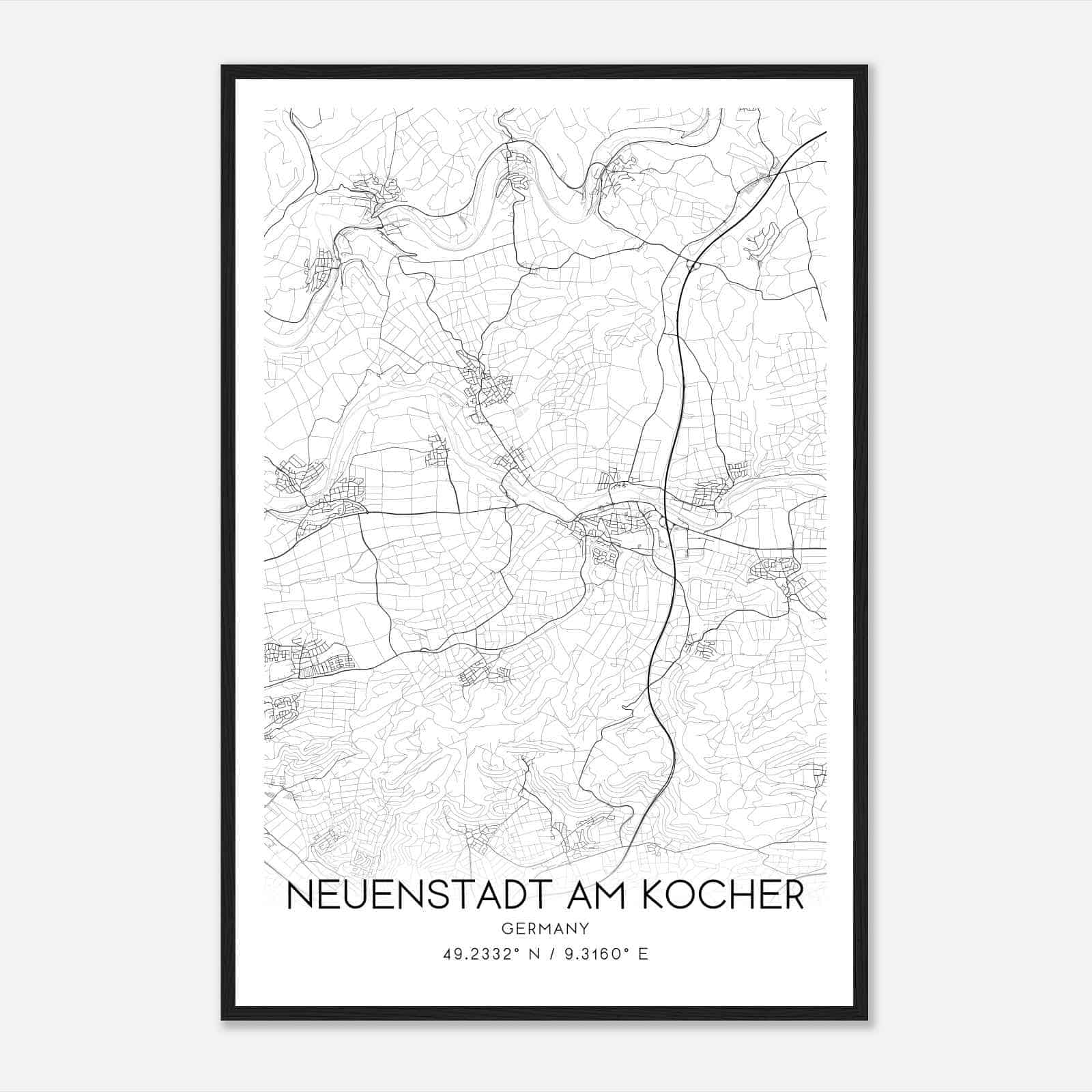 Neuenstadt am Kocher Germany Map Poster, Modern Home Decor Wall Art Print