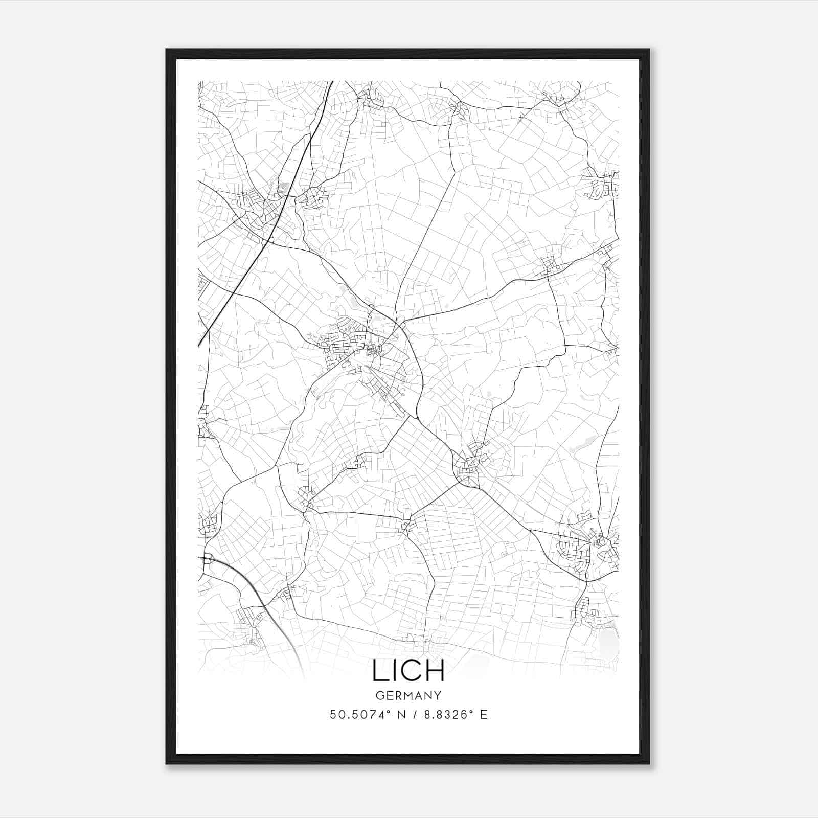 Lich Germany Map Poster, Modern Home Decor Wall Art Print