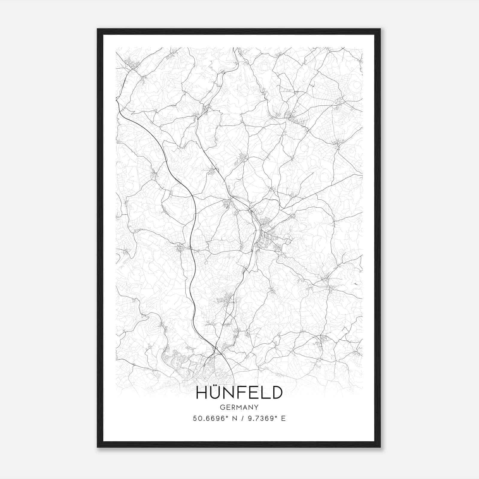 Hunfeld Germany Map Poster, Modern Home Decor Wall Art Print