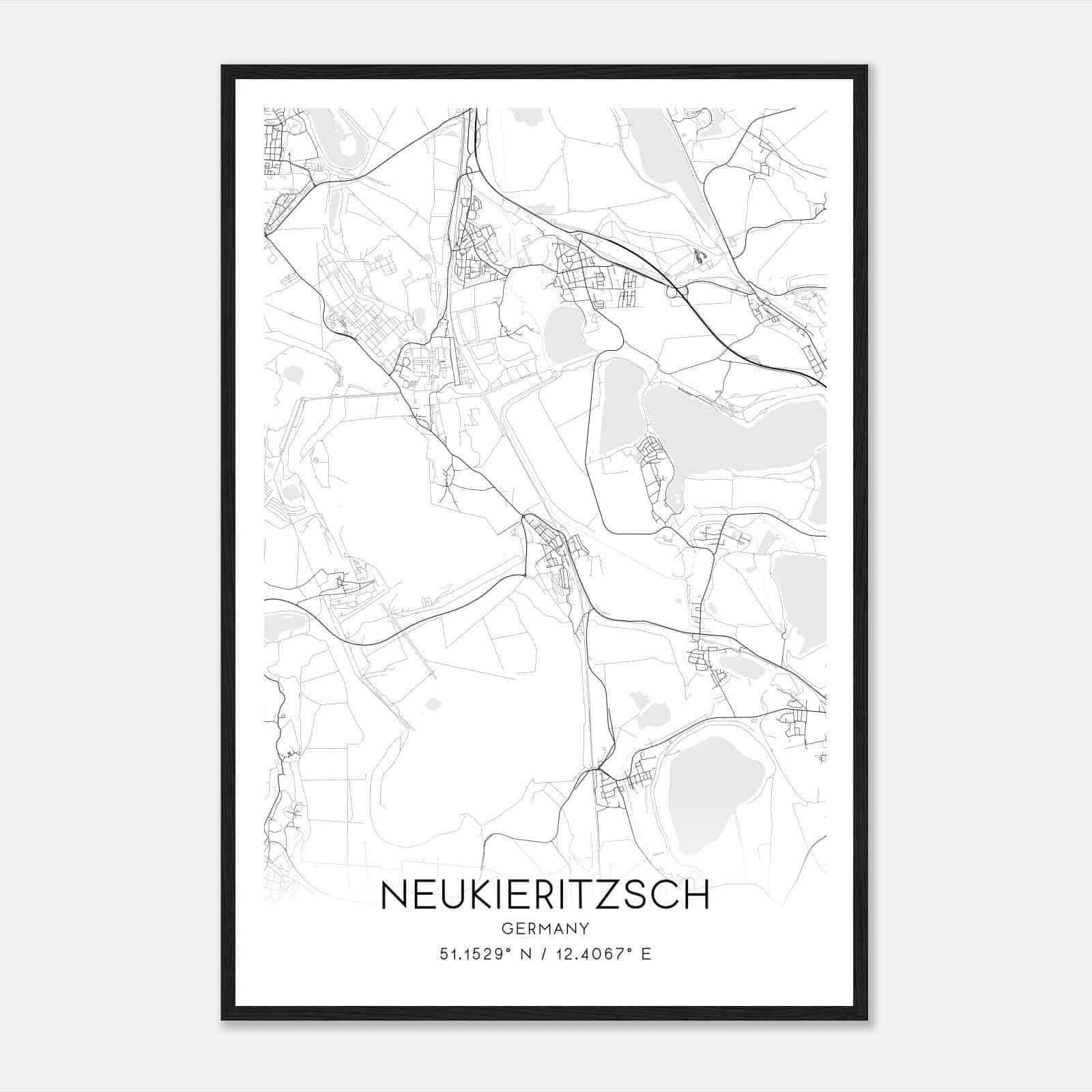 Neukieritzsch Germany Map Poster, Modern Home Decor Wall Art Print