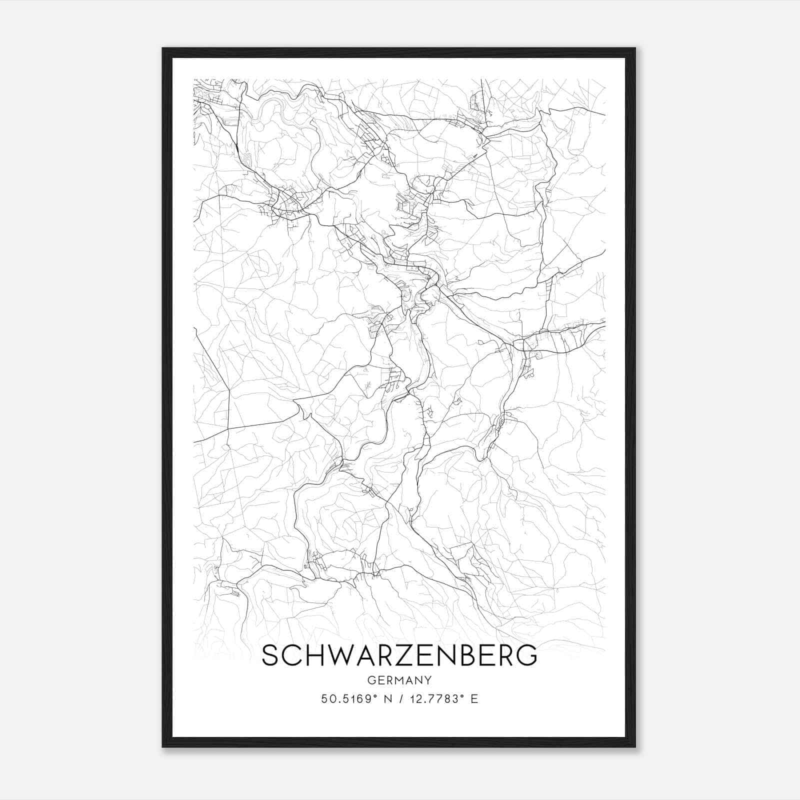 Schwarzenberg Germany Map Poster, Modern Home Decor Wall Art Print