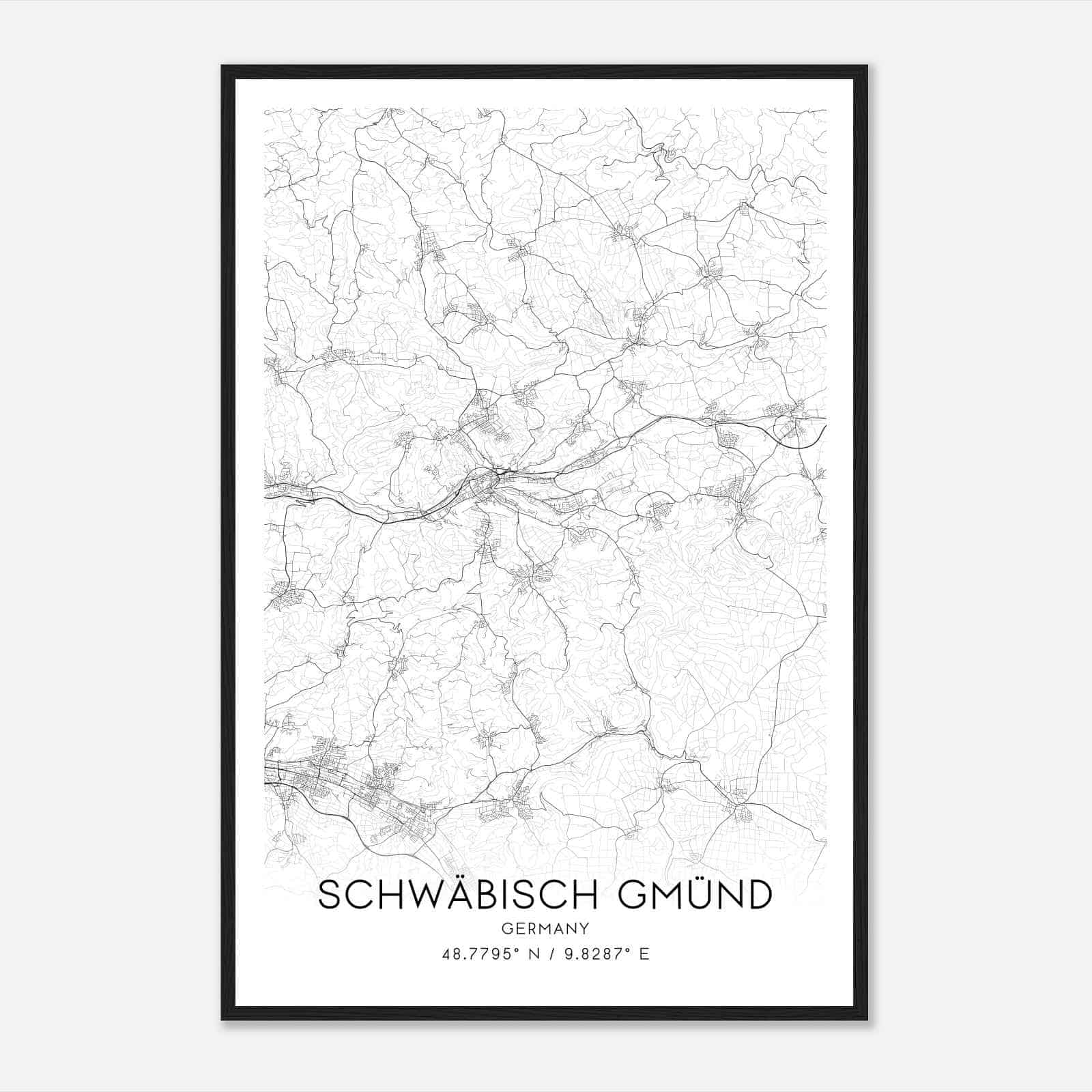 Schwabisch Gmund Germany Map Poster, Modern Home Decor Wall Art Print