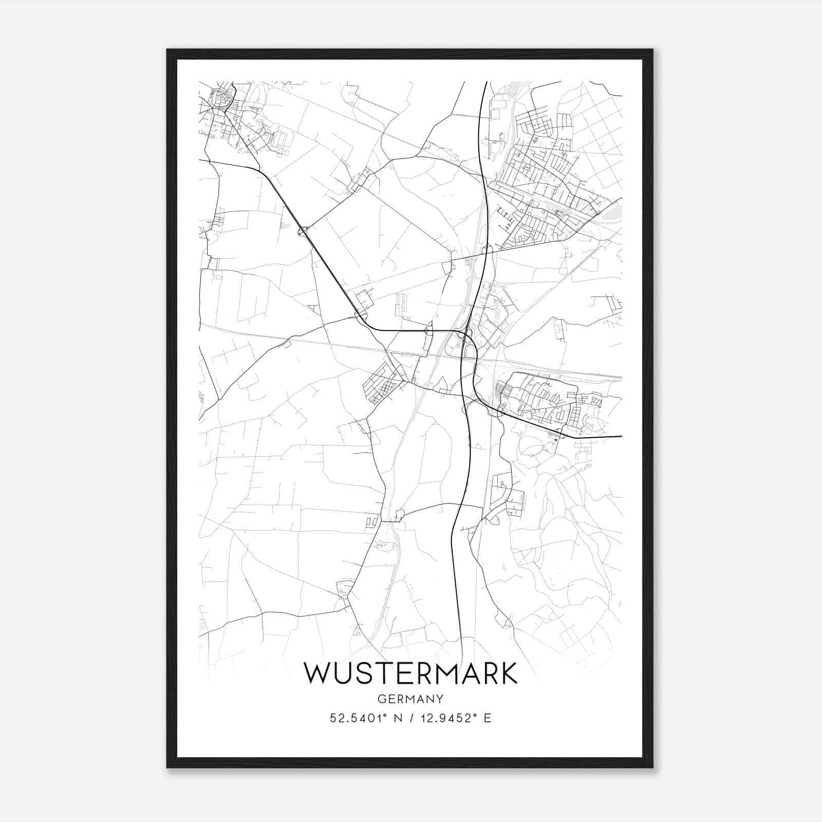 Wustermark Germany Map Poster, Modern Home Decor Wall Art Print