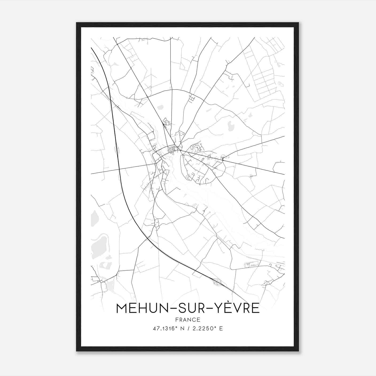 Mehun-sur-Yevre France Map Poster, Modern Home Decor Wall Art Print