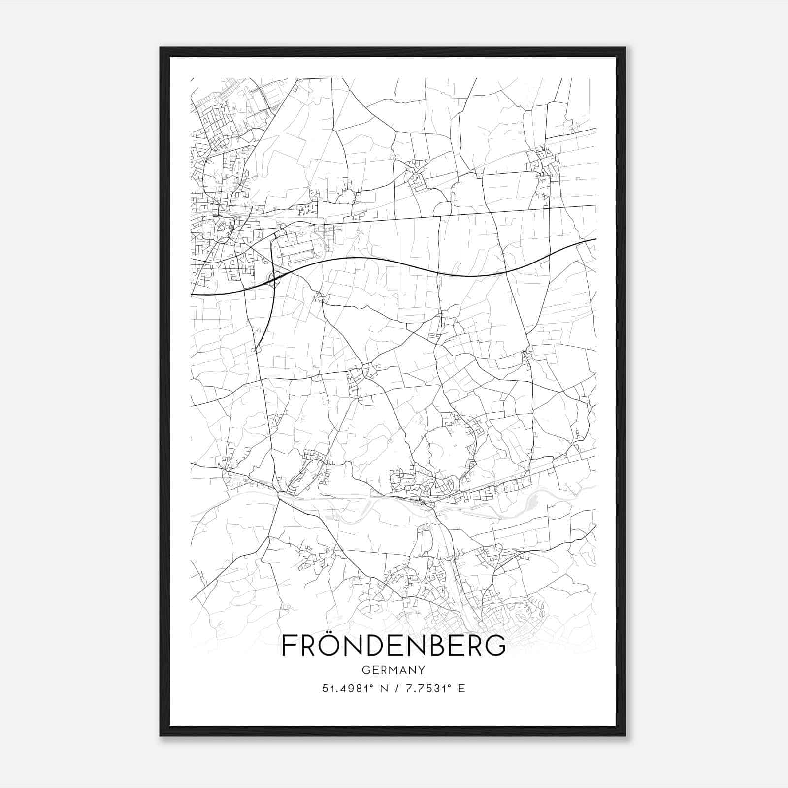 Frondenberg Germany Map Poster, Modern Home Decor Wall Art Print