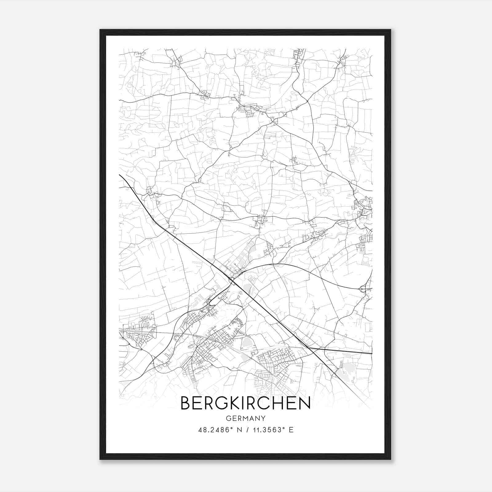 Bergkirchen Germany Map Poster, Modern Home Decor Wall Art Print