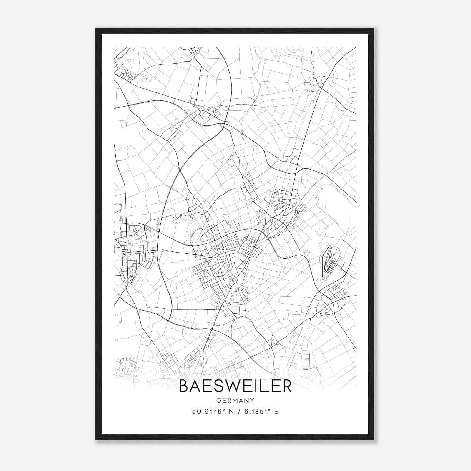 Baesweiler Germany Map Poster, Modern Home Decor Wall Art Print