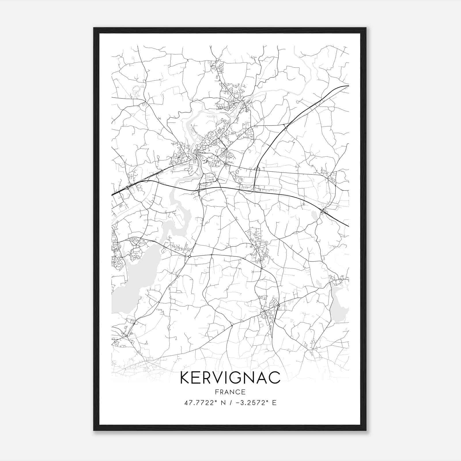 Kervignac France Map Poster, Modern Home Decor Wall Art Print