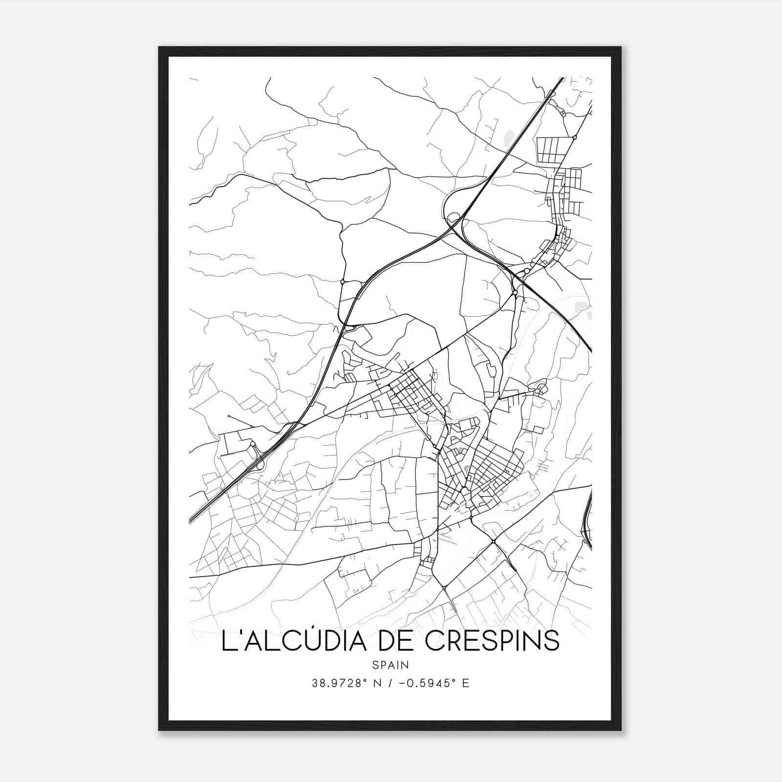 Alcudia de Crespins Spain Map Poster, Modern Home Decor Wall Art Print
