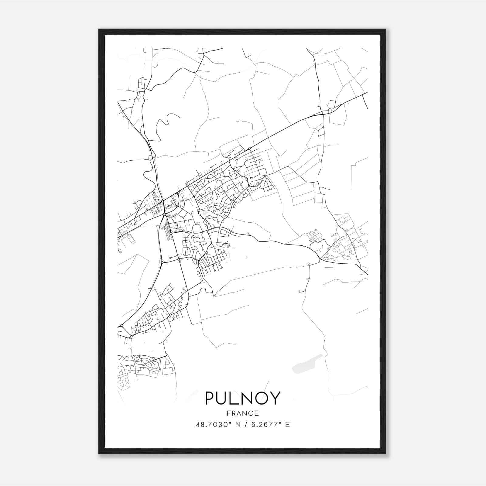 Pulnoy France Map Poster, Modern Home Decor Wall Art Print