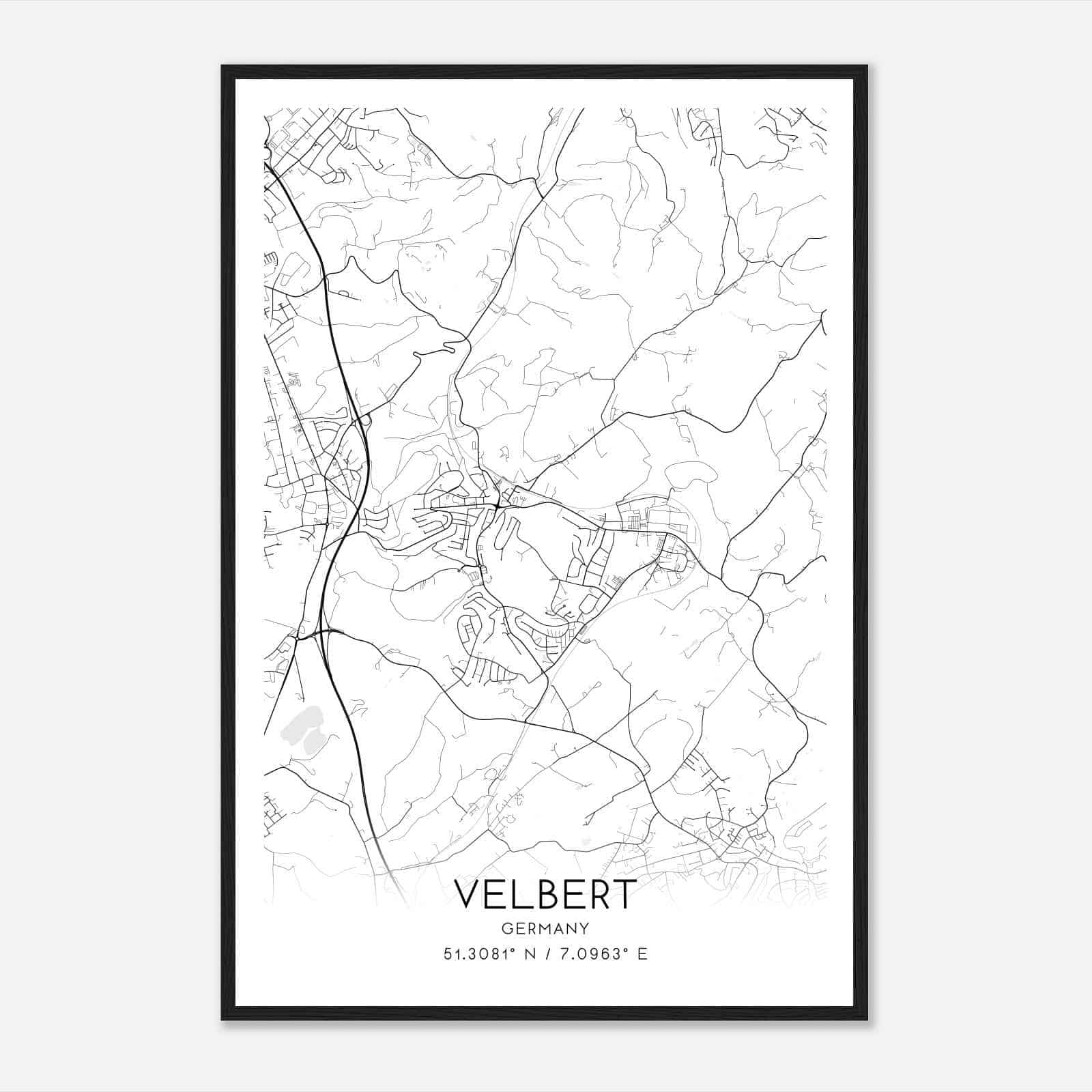 Neviges Germany Map Poster, Modern Home Decor Wall Art Print