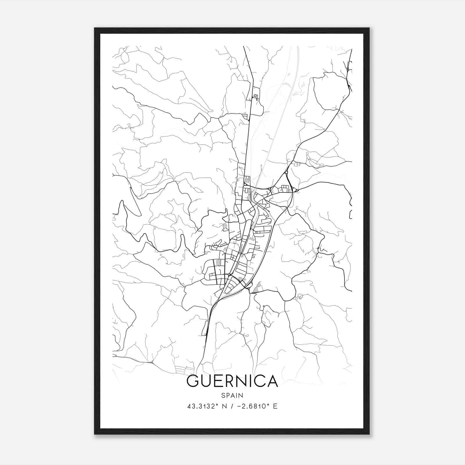 Guernica y Luno Spain Map Poster, Modern Home Decor Wall Art Print