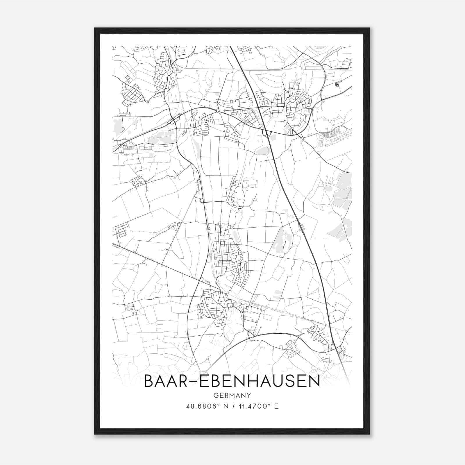 Baar-Ebenhausen Germany Map Poster, Modern Home Decor Wall Art Print
