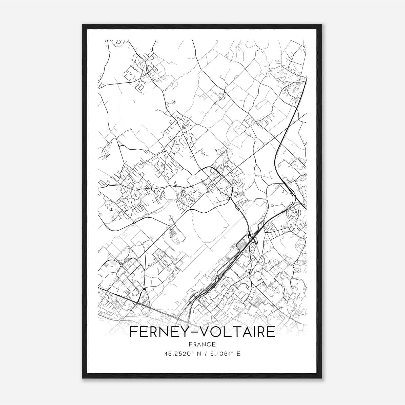 Ferney-Voltaire France Map Poster, Modern Home Decor Wall Art Print