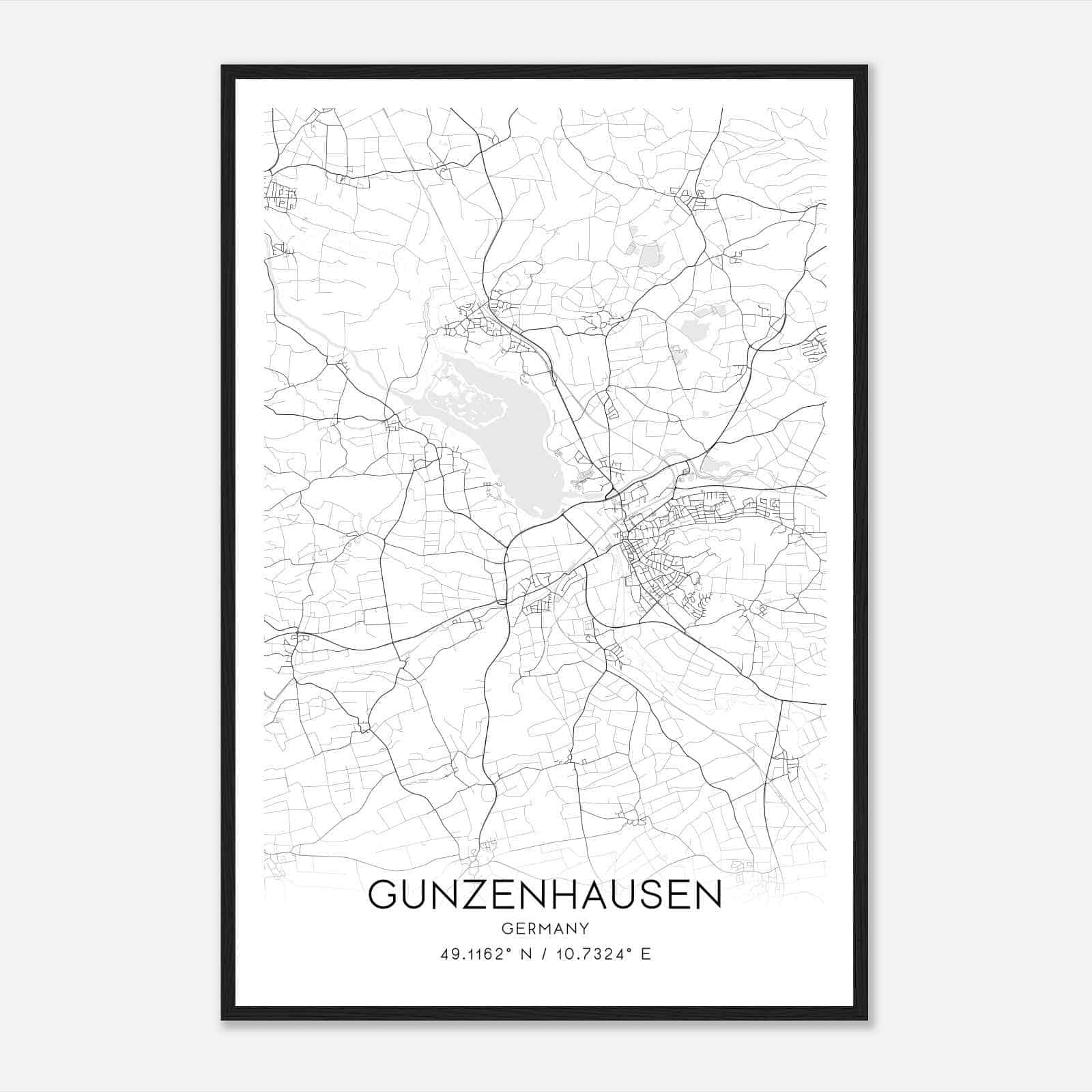 Gunzenhausen Germany Map Poster, Modern Home Decor Wall Art Print
