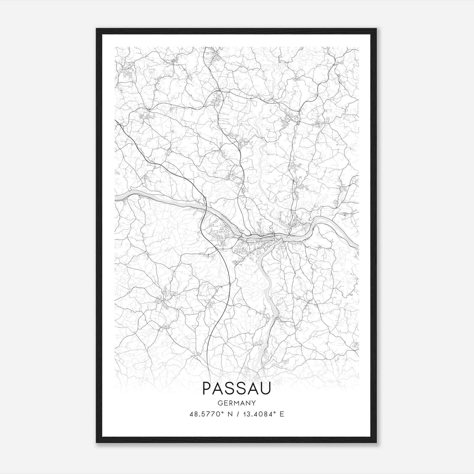 Passau Germany Map Poster, Modern Home Decor Wall Art Print