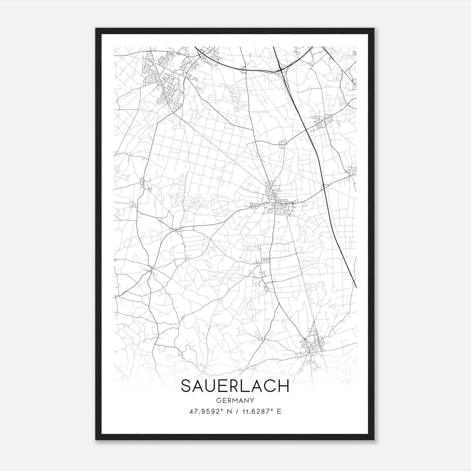 Sauerlach Germany Map Poster, Modern Home Decor Wall Art Print