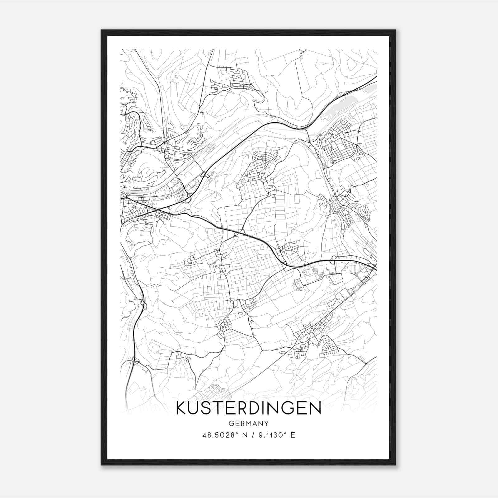 Kusterdingen Germany Map Poster, Modern Home Decor Wall Art Print