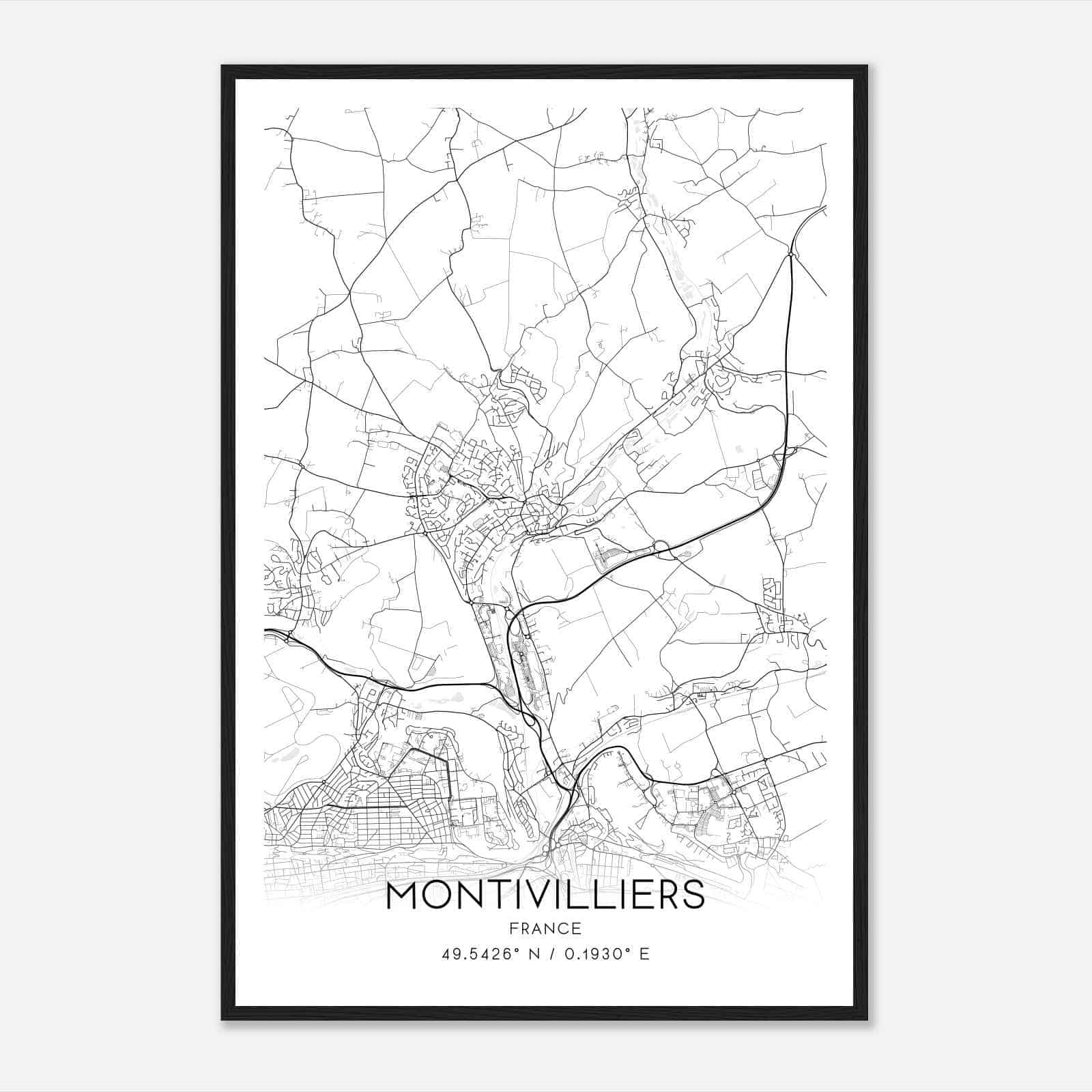 Montivilliers France Map Poster, Modern Home Decor Wall Art Print