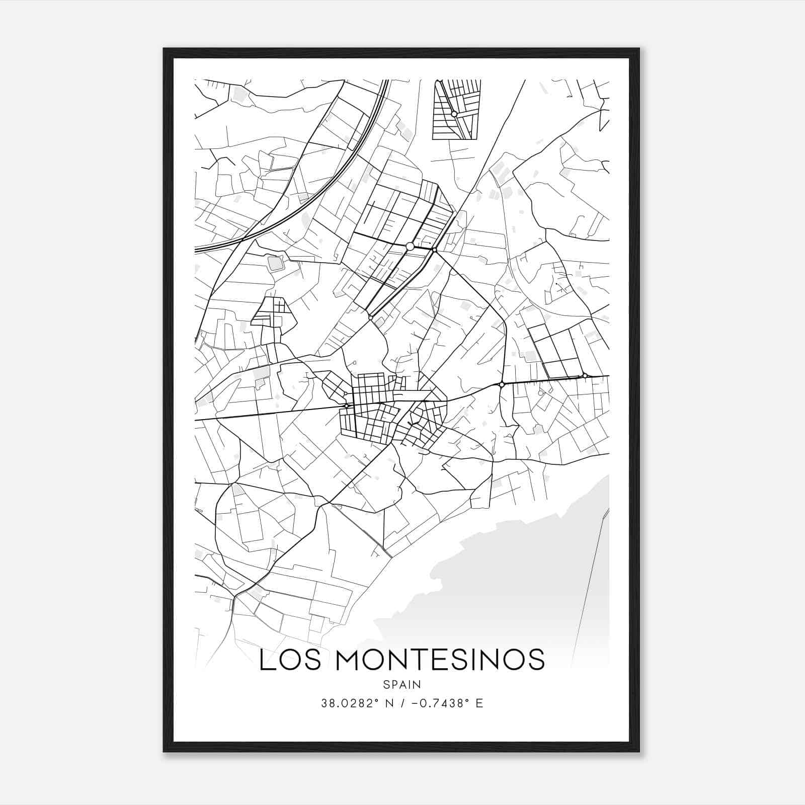 Los Montesinos Spain Map Poster, Modern Home Decor Wall Art Print