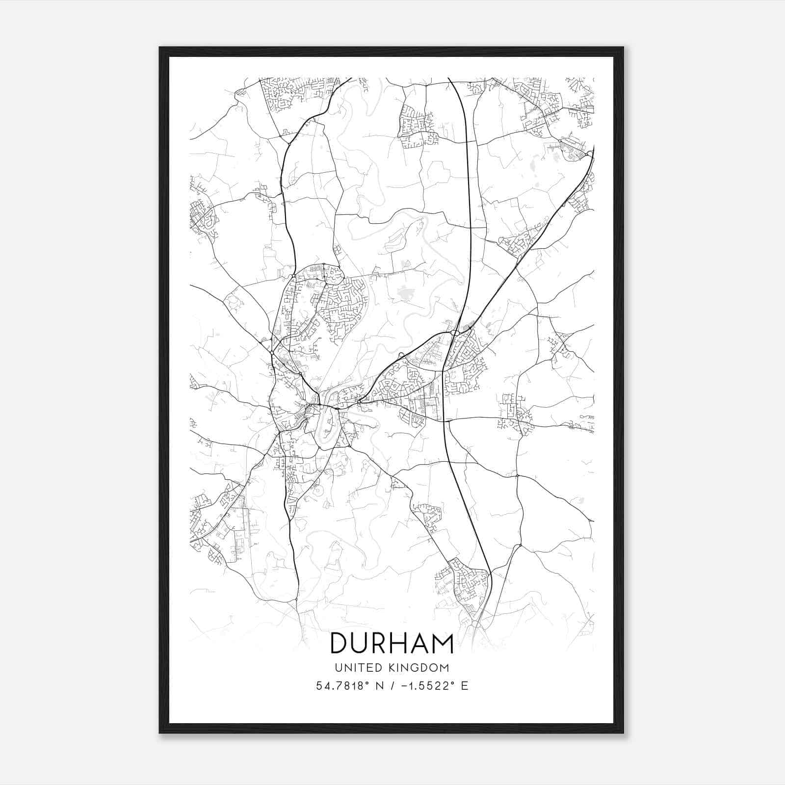 Durham United Kingdom Map Poster, Modern Home Decor Wall Art Print