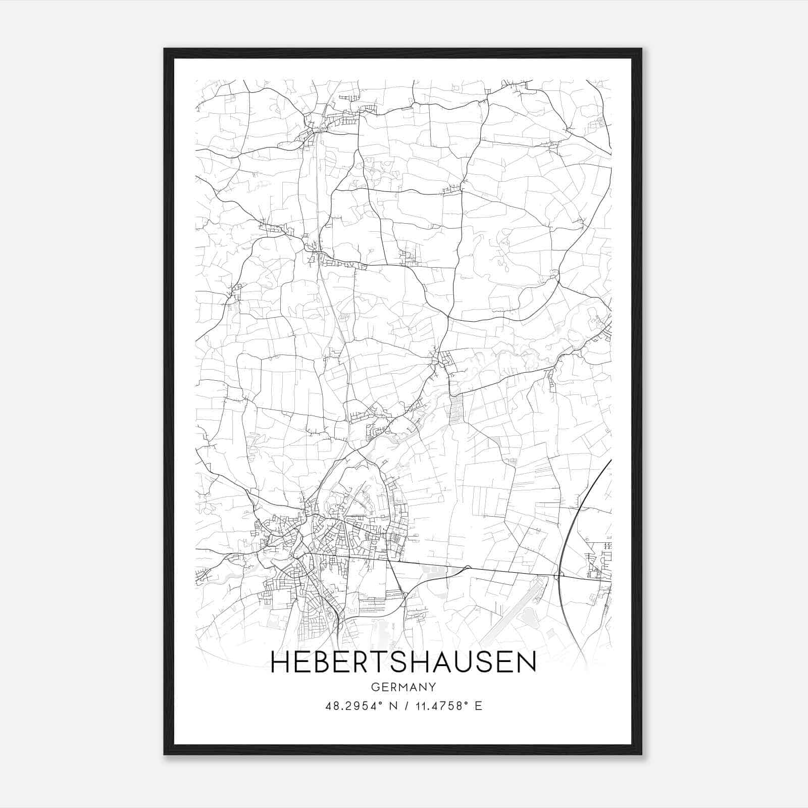 Hebertshausen Germany Map Poster, Modern Home Decor Wall Art Print