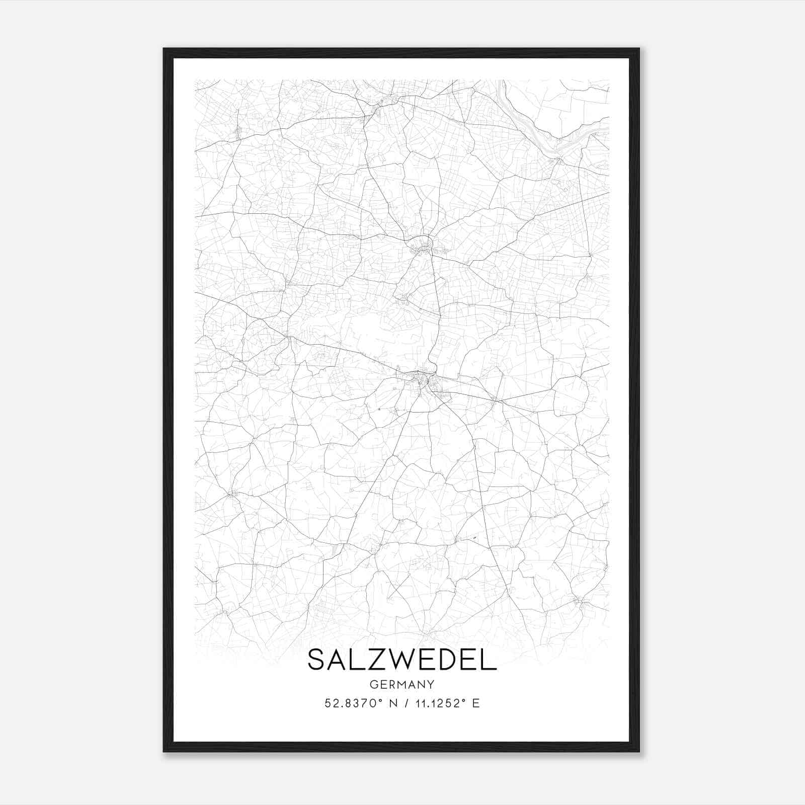 Salzwedel Germany Map Poster, Modern Home Decor Wall Art Print