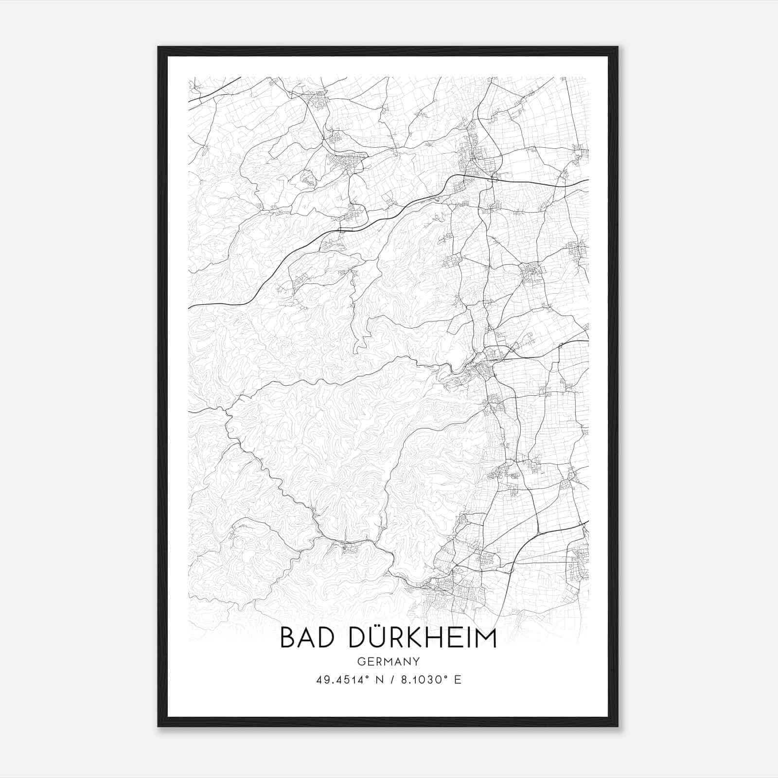 Bad Durkheim Germany Map Poster, Modern Home Decor Wall Art Print