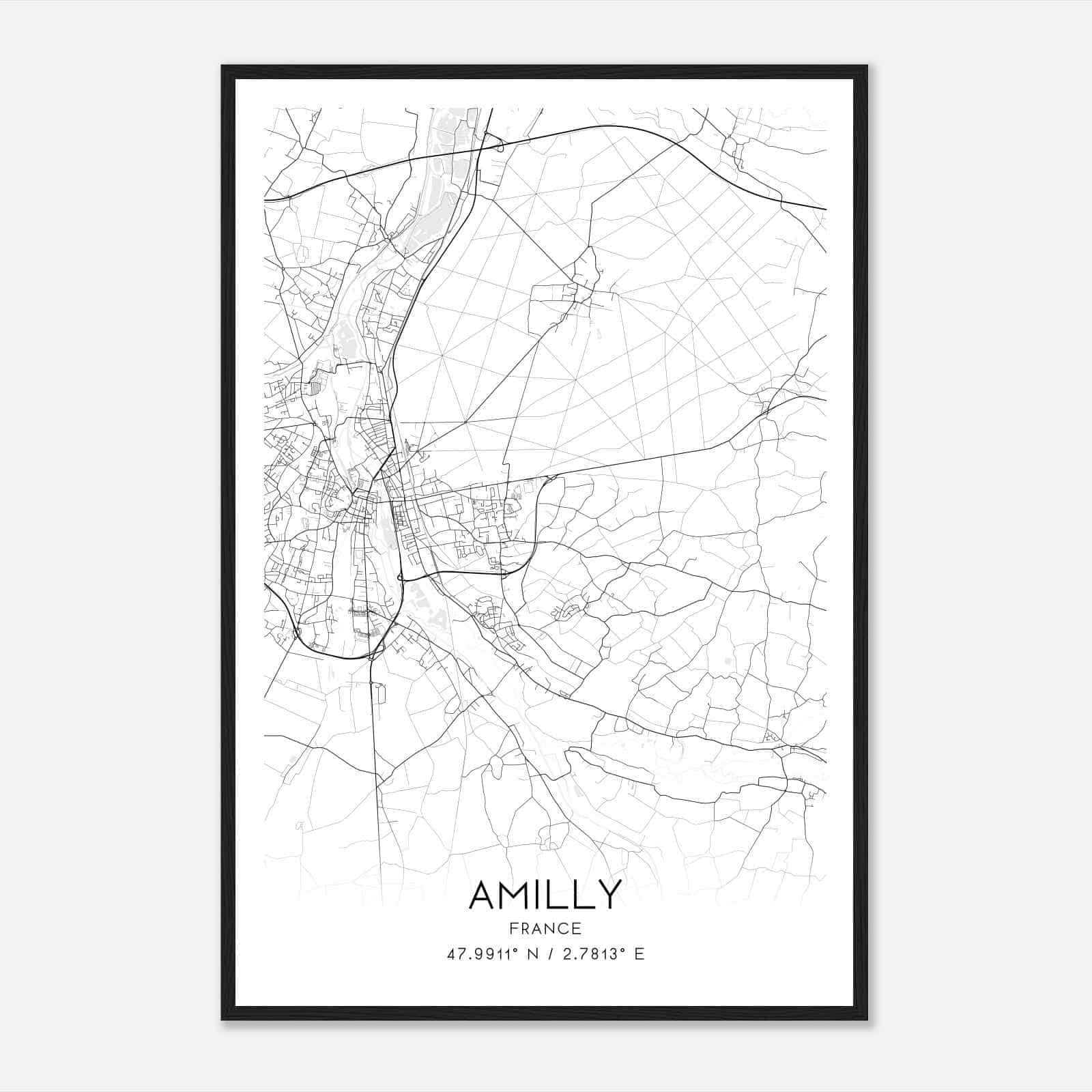 Amilly France Map Poster, Modern Home Decor Wall Art Print