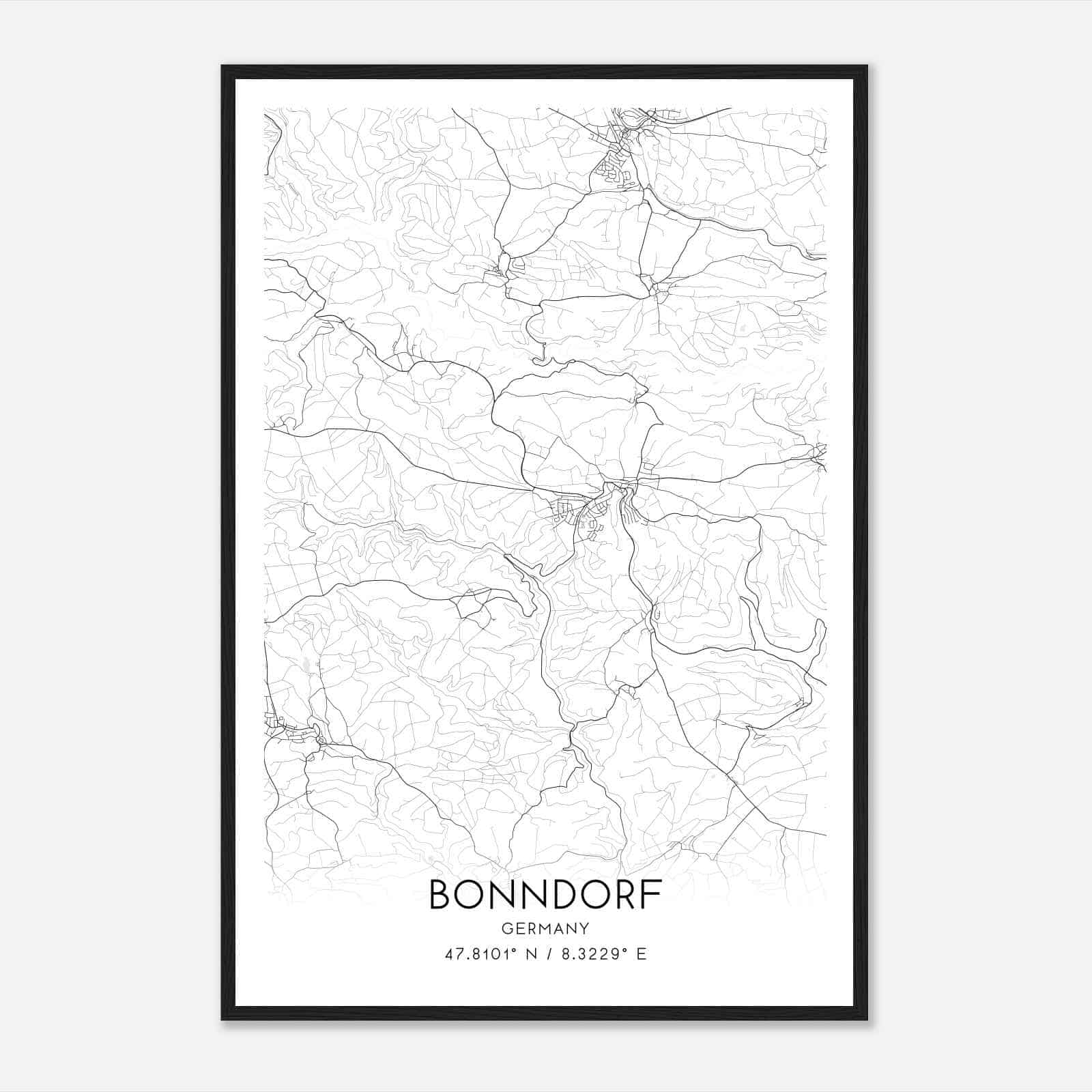 Bonndorf im Schwarzwald Germany Map Poster, Modern Home Decor Wall Art Print
