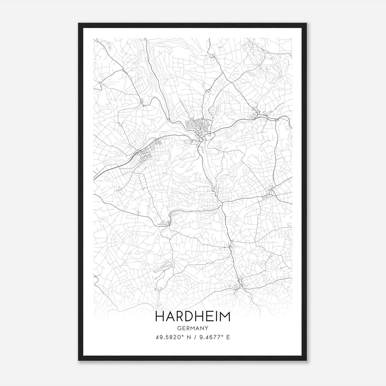 Hardheim Germany Map Poster, Modern Home Decor Wall Art Print